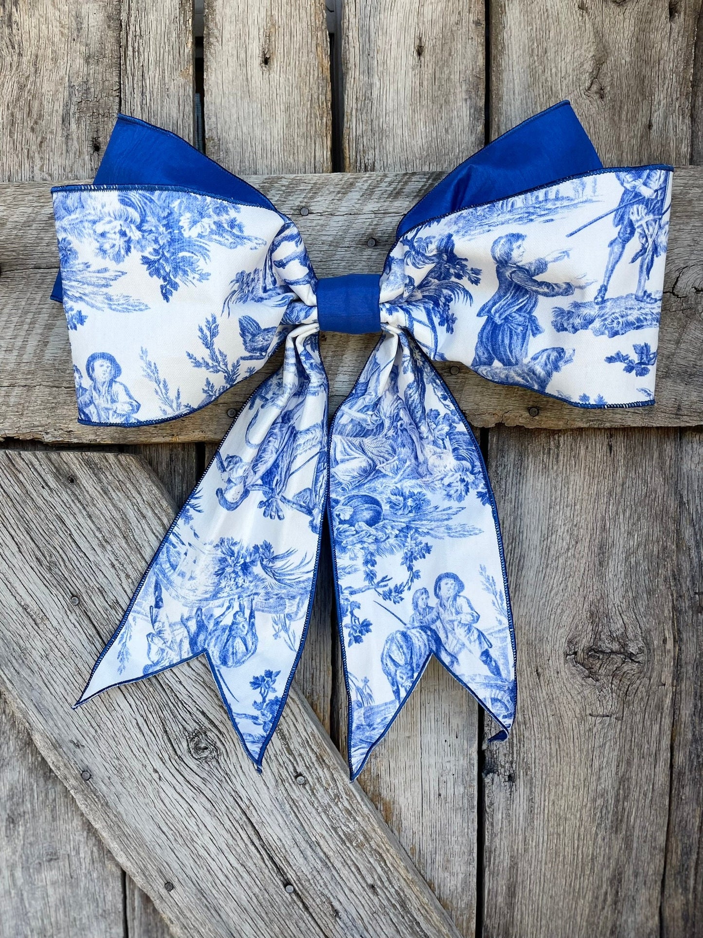 19” x 16“ Blue Chinoiserie Bow, Jumbo Blue and White Chinoiserie Ribbon, Wired RIbbon