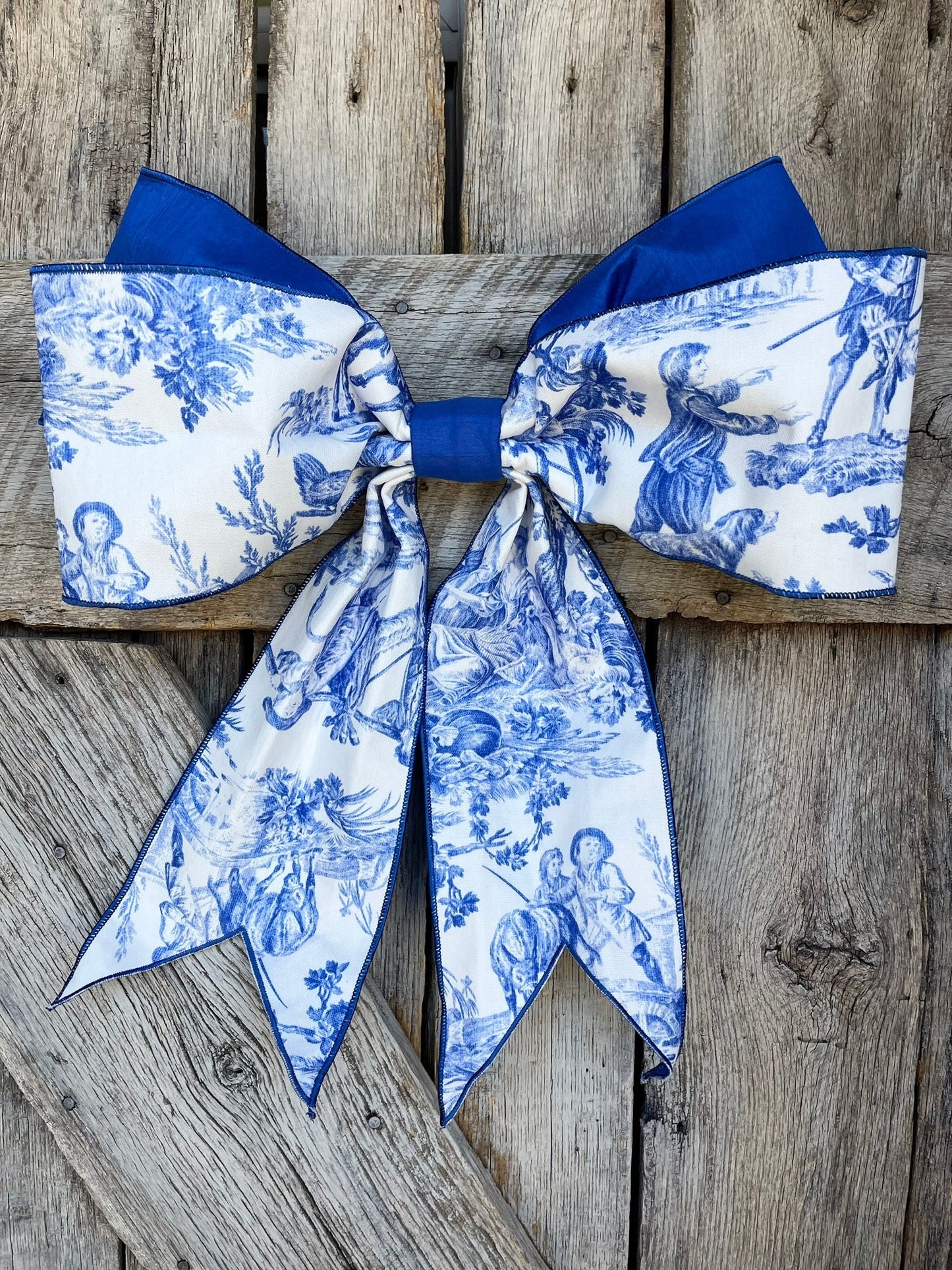 19” x 16“ Blue Chinoiserie Bow, Jumbo Blue and White Chinoiserie Ribbon, Wired RIbbon