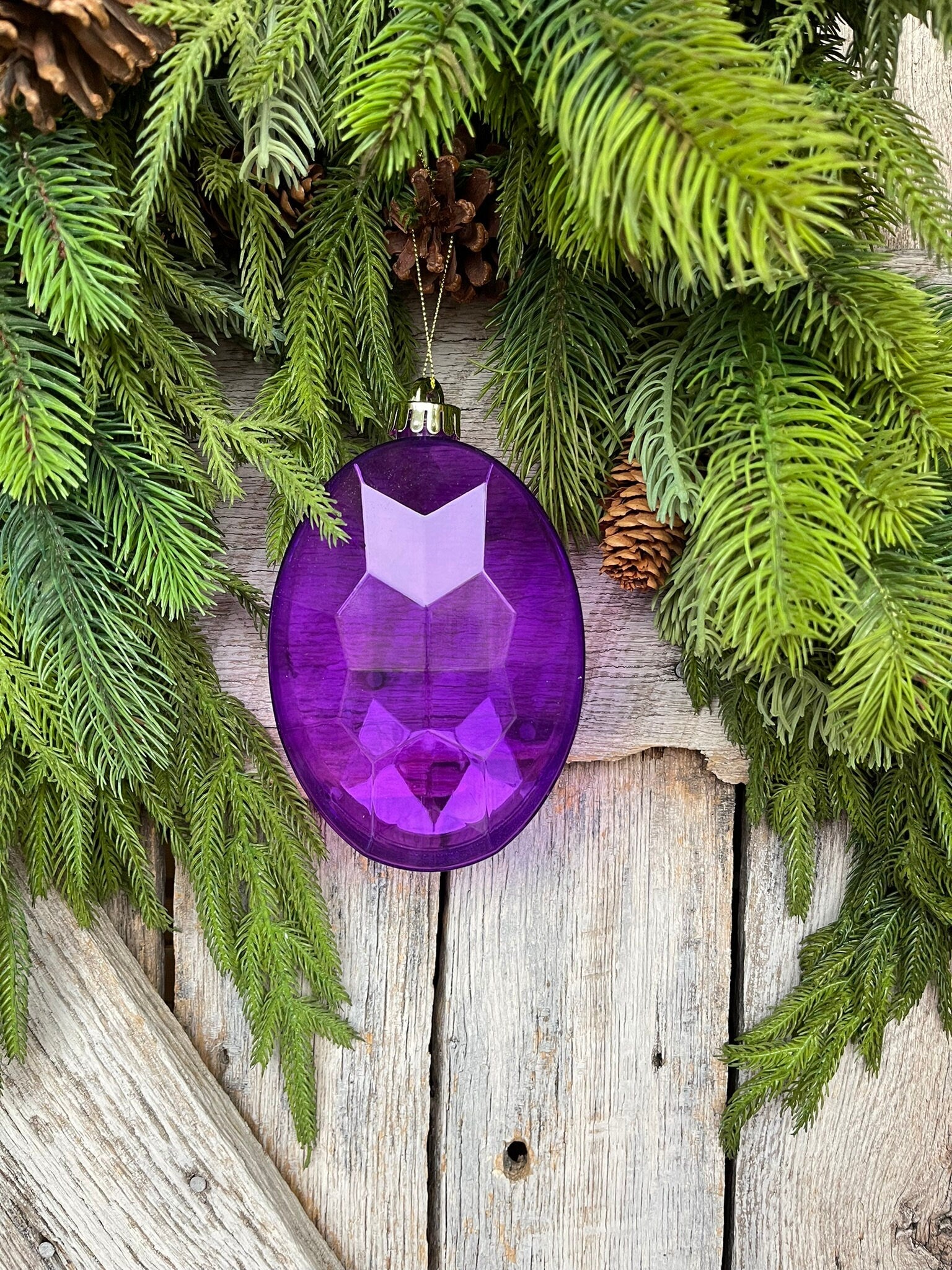 6.5" Purple Oval Jewel Ornament, Purple Jewel Ornament, Jewel Ornament