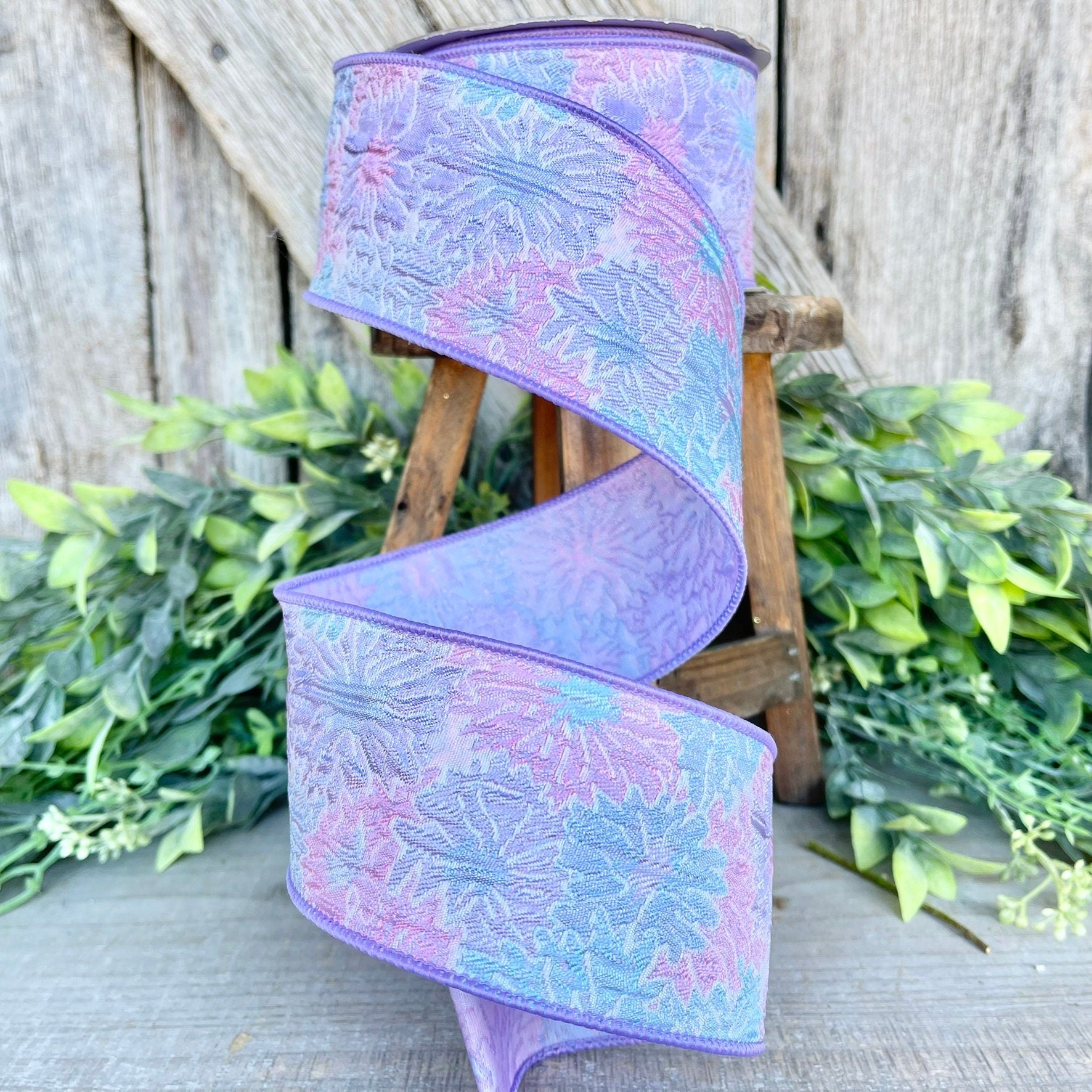 2.5” Lavender Disco Dahlia Ribbon, Farrisilk ribbon, wired ribbon