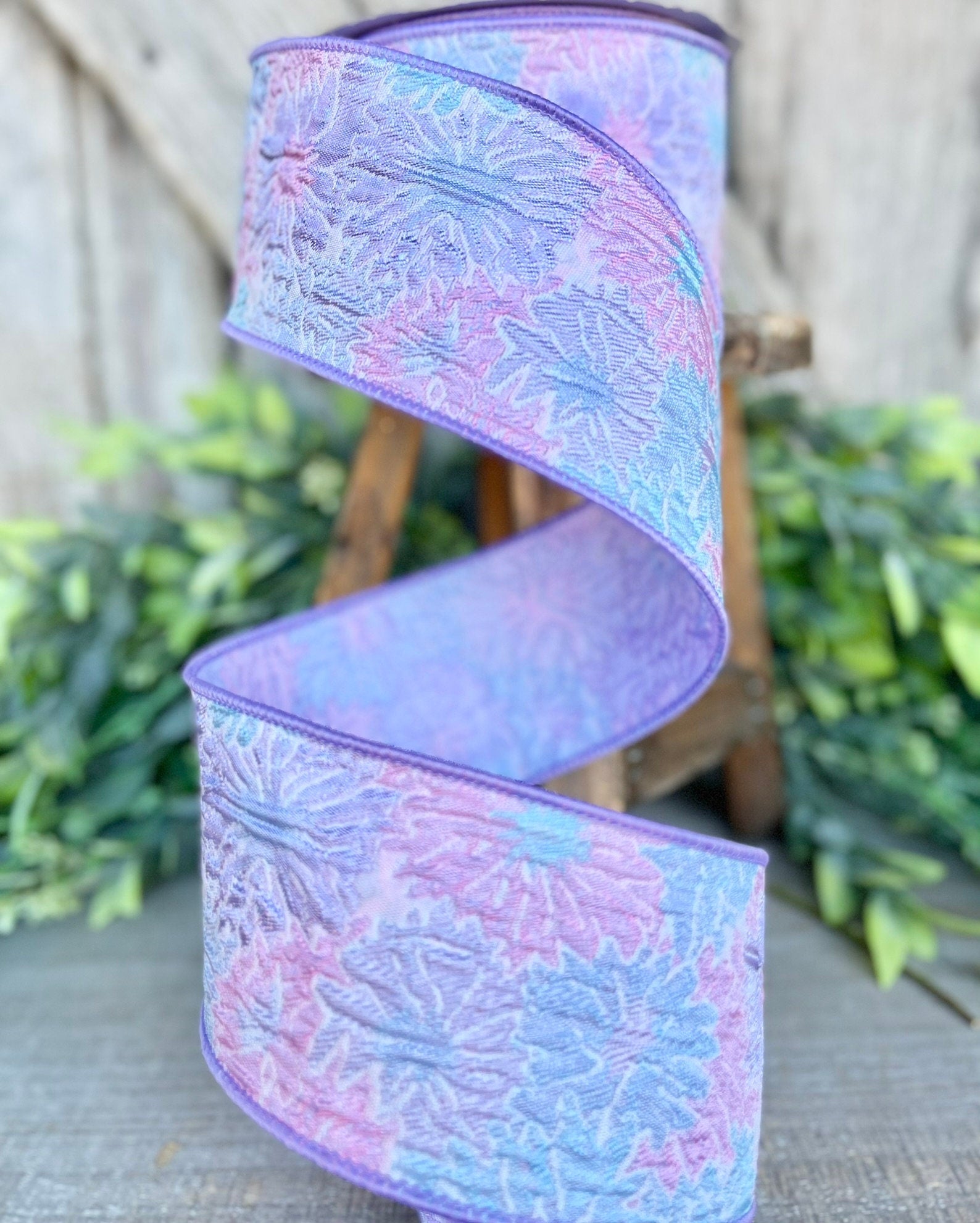 2.5” Lavender Disco Dahlia Ribbon, Farrisilk ribbon, wired ribbon