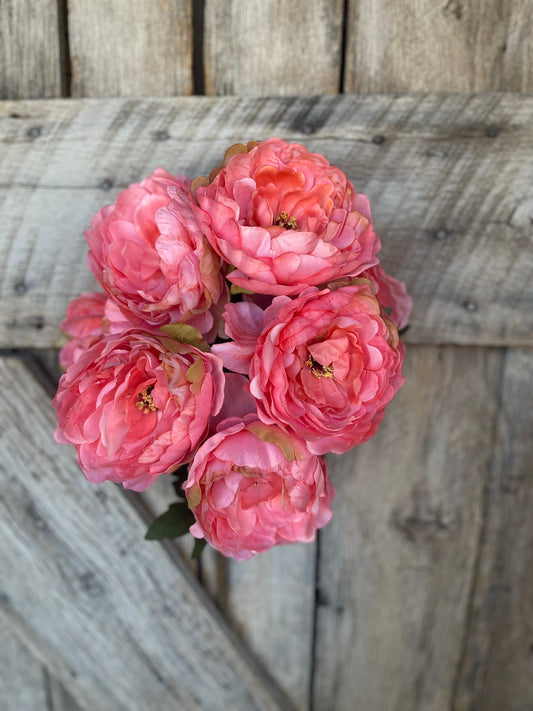 22" Peach Coral Peony Bush, Coral Floral Bush