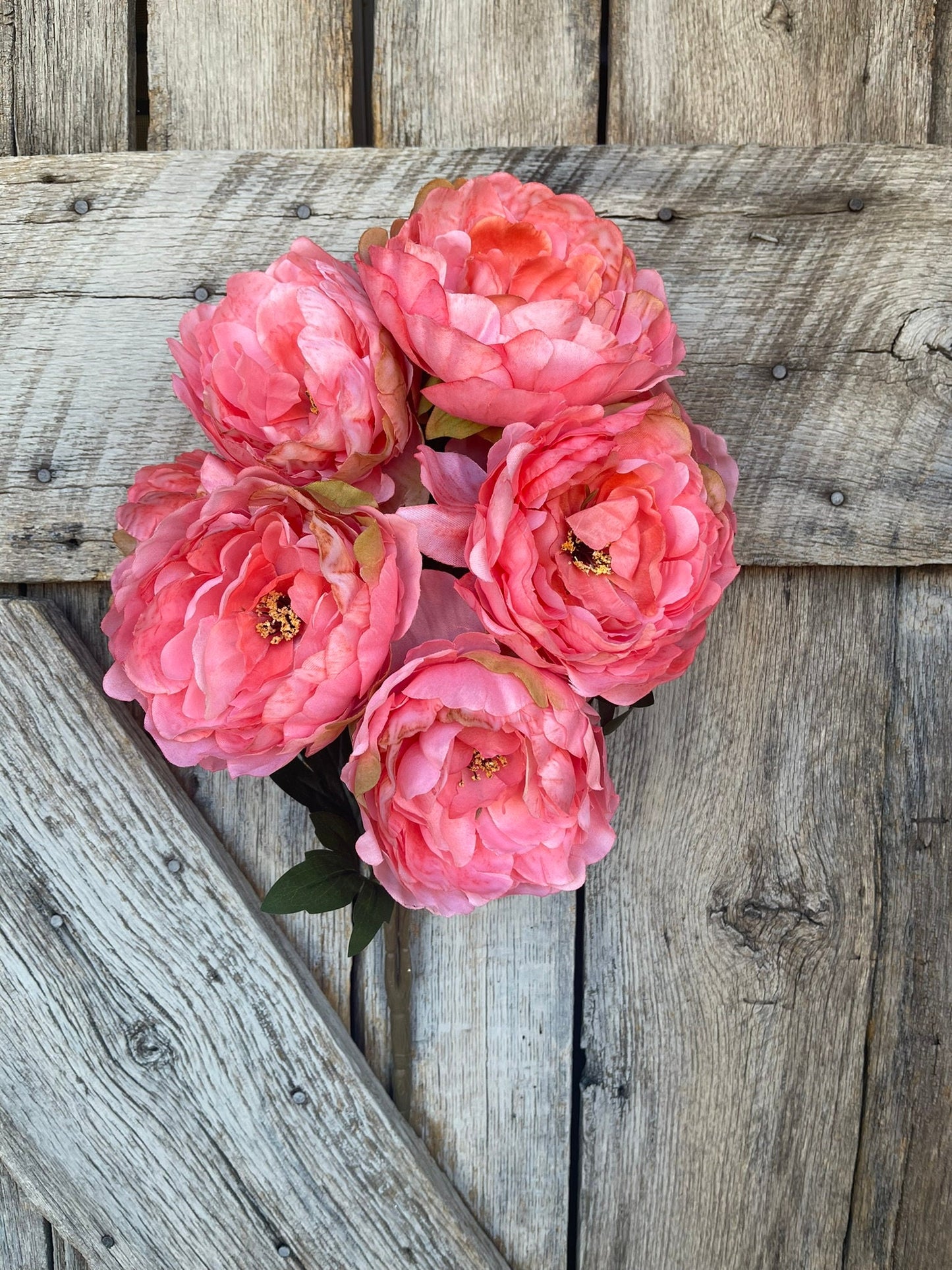 22" Peach Coral Peony Bush, Coral Floral Bush, Artificial Peony Florals