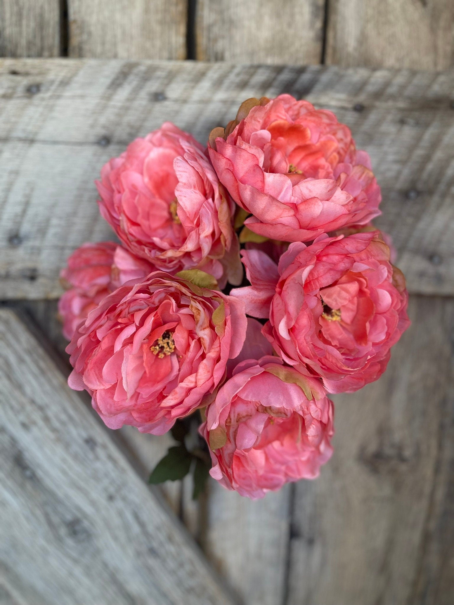 22" Peach Coral Peony Bush, Coral Floral Bush, Artificial Peony Florals