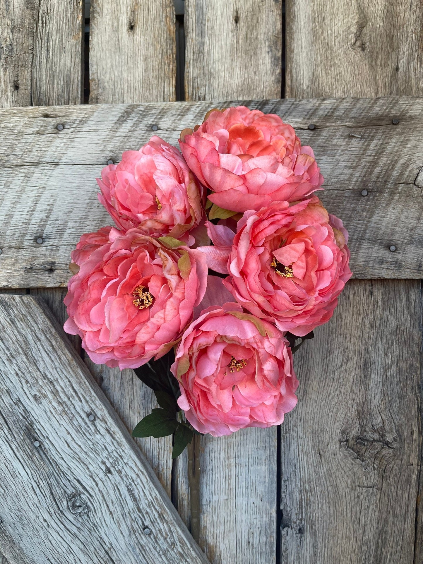 22" Peach Coral Peony Bush, Coral Floral Bush, Artificial Peony Florals