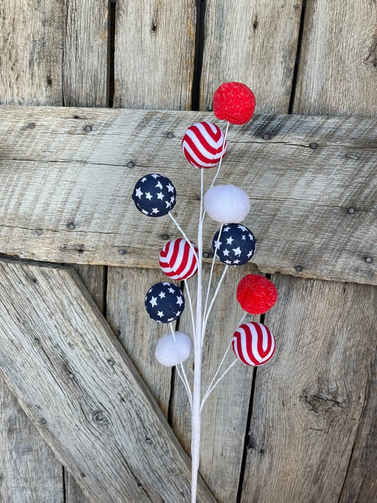 26" Star Stripe Ball SPray, patriotic floral pick, patriotic spray