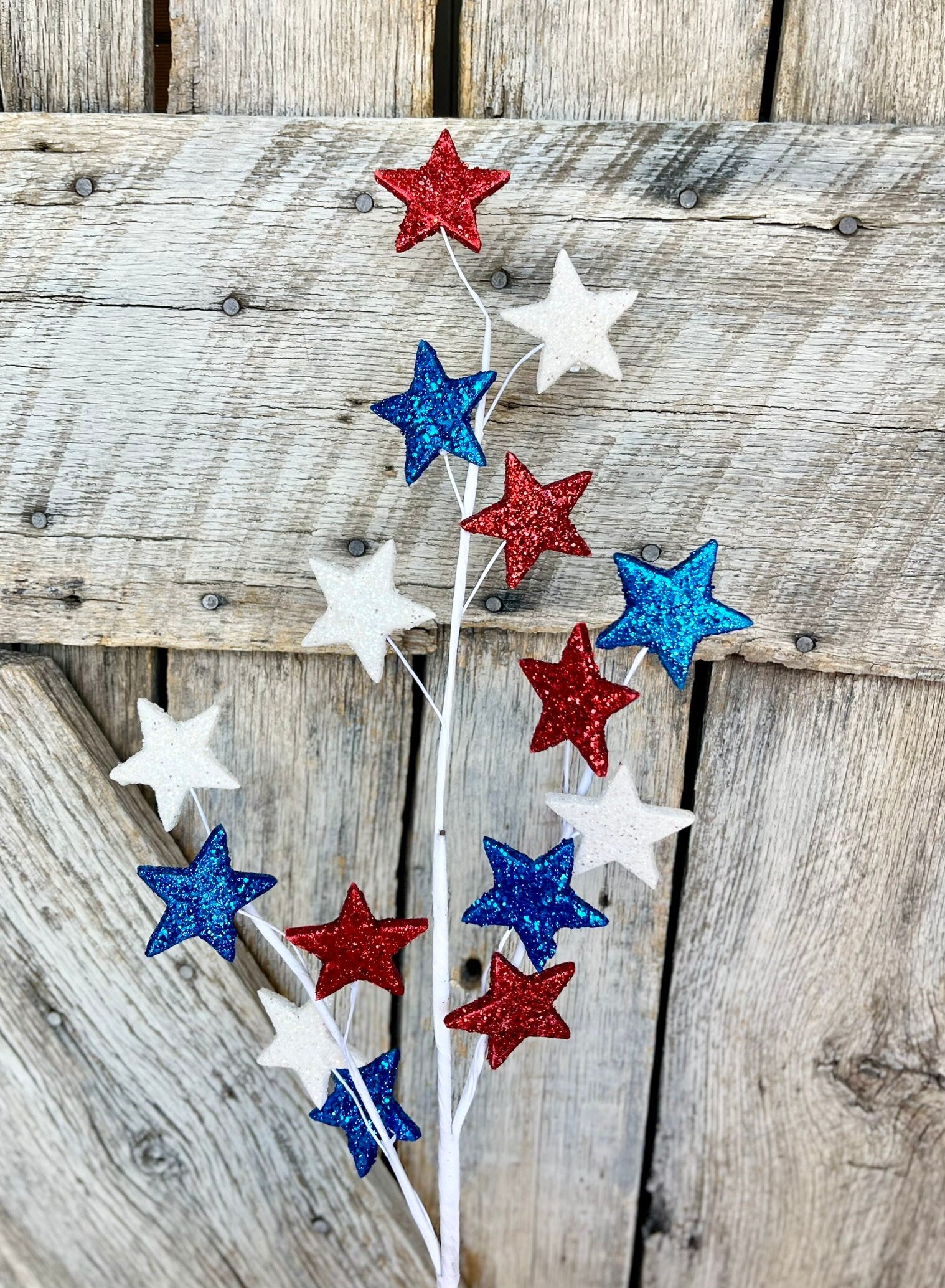 28" Red white blue star glitter spray, patriotic spray, patriotic star spray