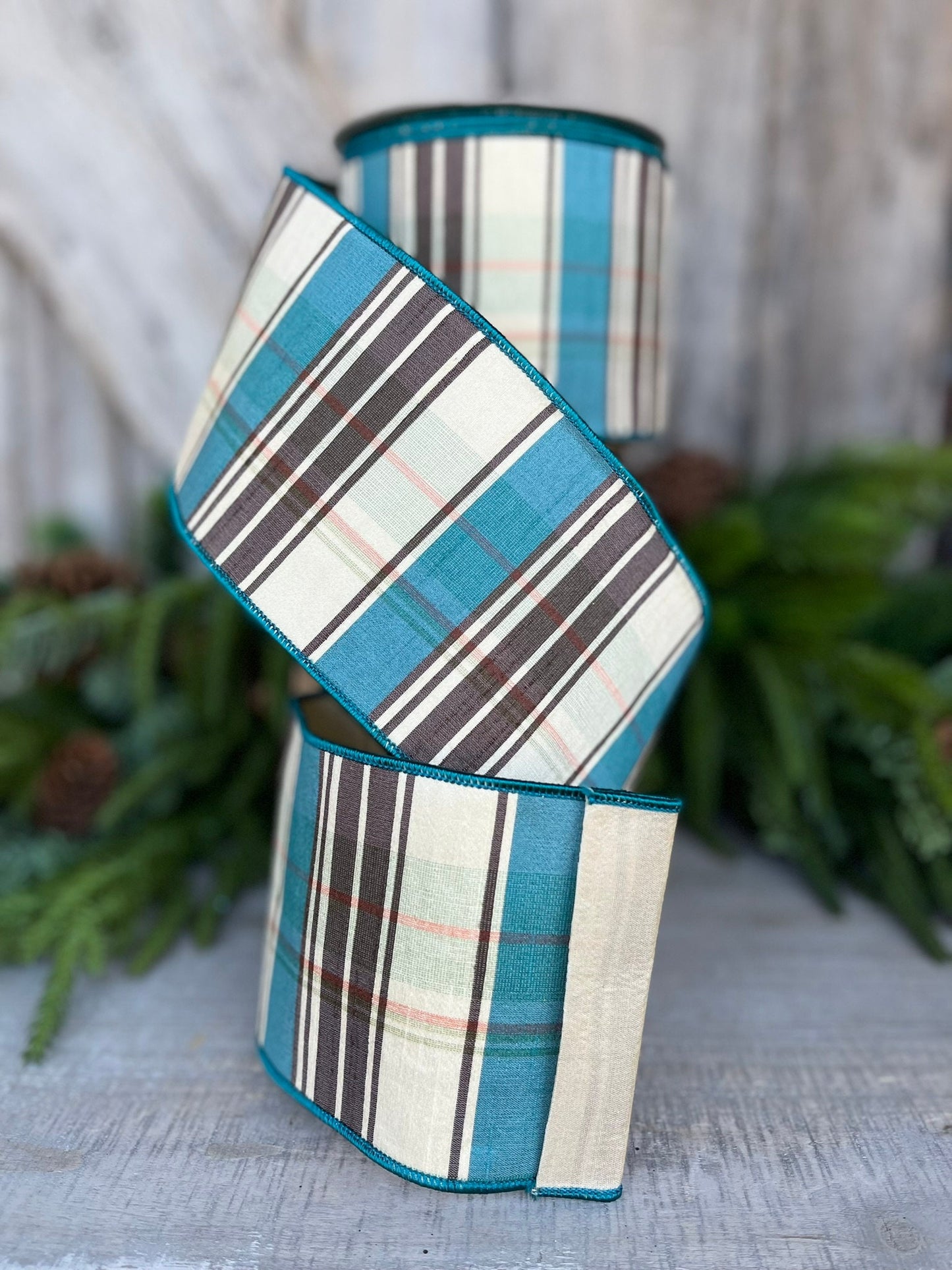 4" Fall Plaid Ribbon, Chocolate Hampton Plaid Ribbon, Farrisilk Ribbon