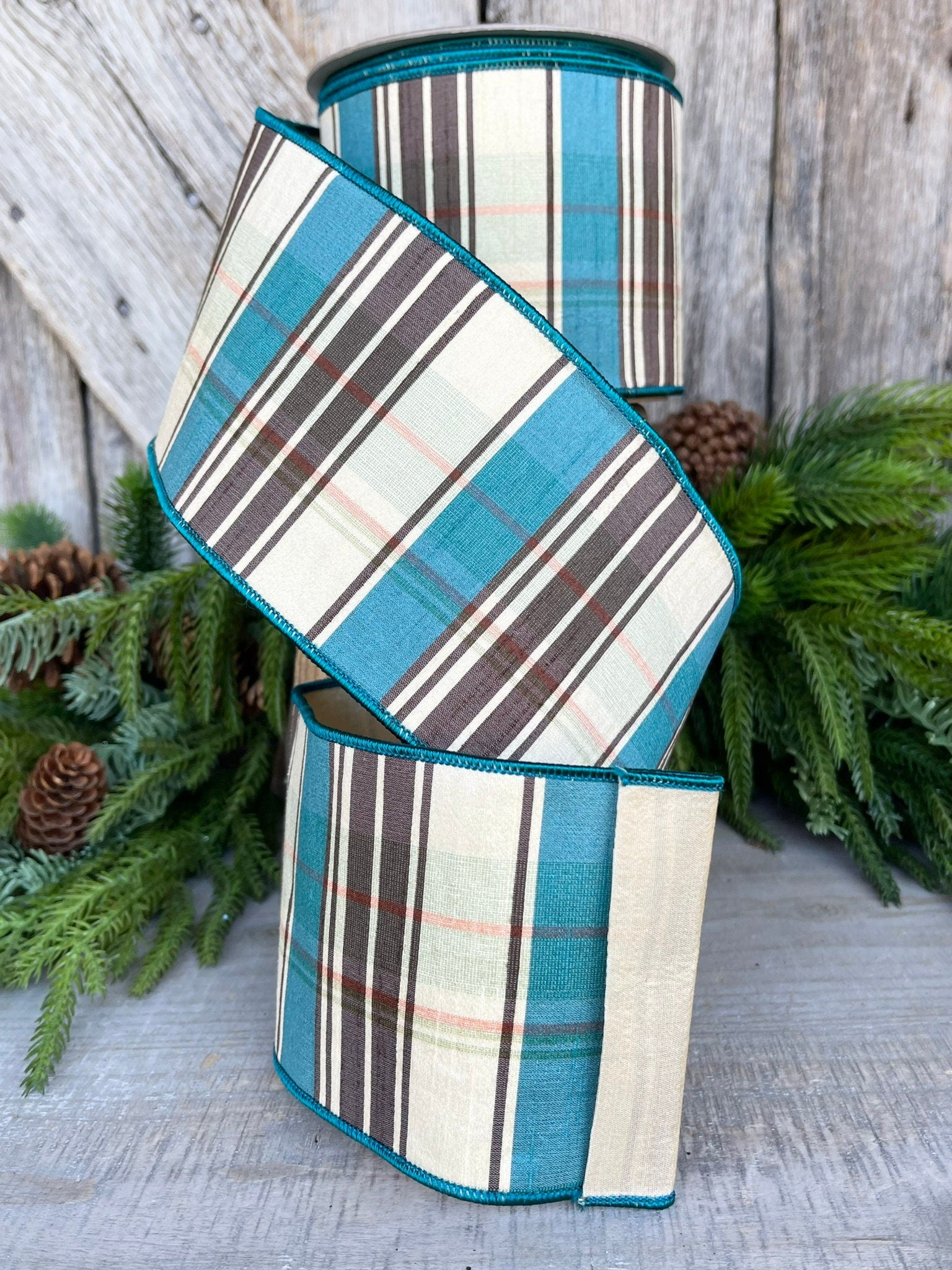 4" Fall Plaid Ribbon, Chocolate Hampton Plaid Ribbon, Farrisilk Ribbon