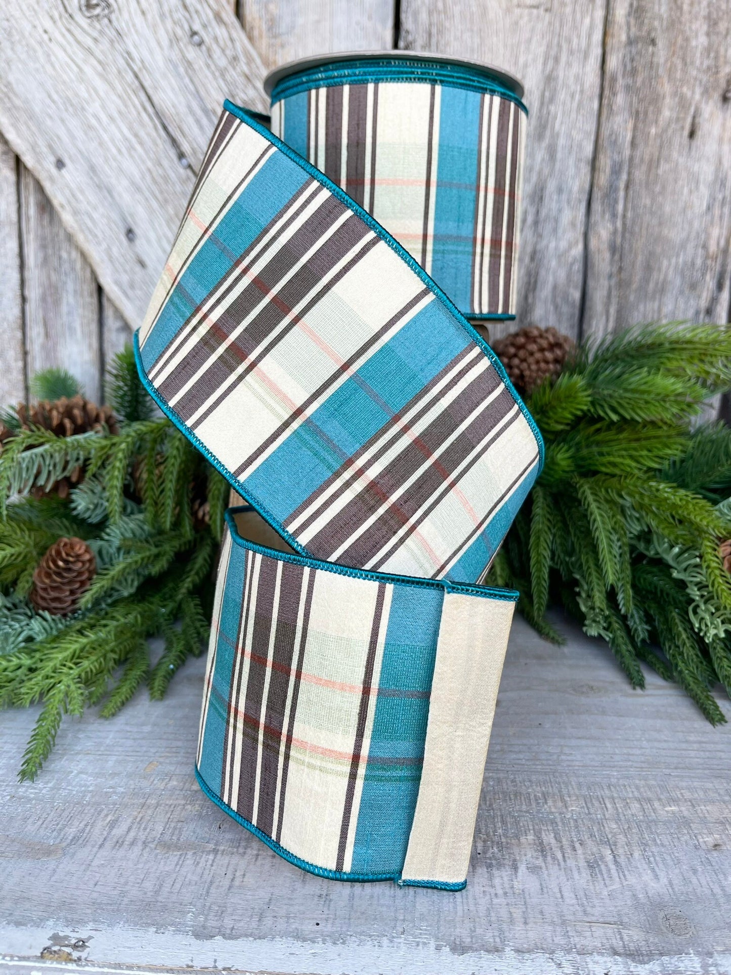 4" Fall Plaid Ribbon, Chocolate Hampton Plaid Ribbon