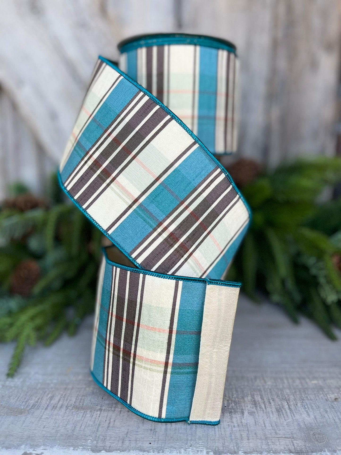 4" Fall Plaid Ribbon, Chocolate Hampton Plaid Ribbon, Farrisilk Ribbon