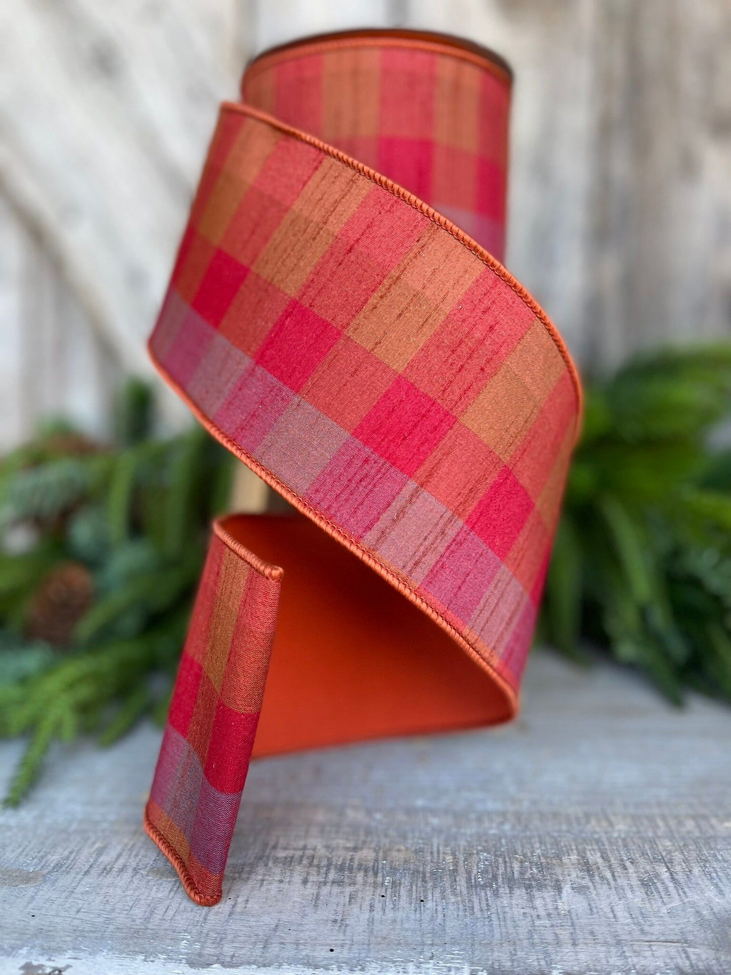 4" Fall Plaid Ribbon, Farisilk ribbon, Designer Ribbon