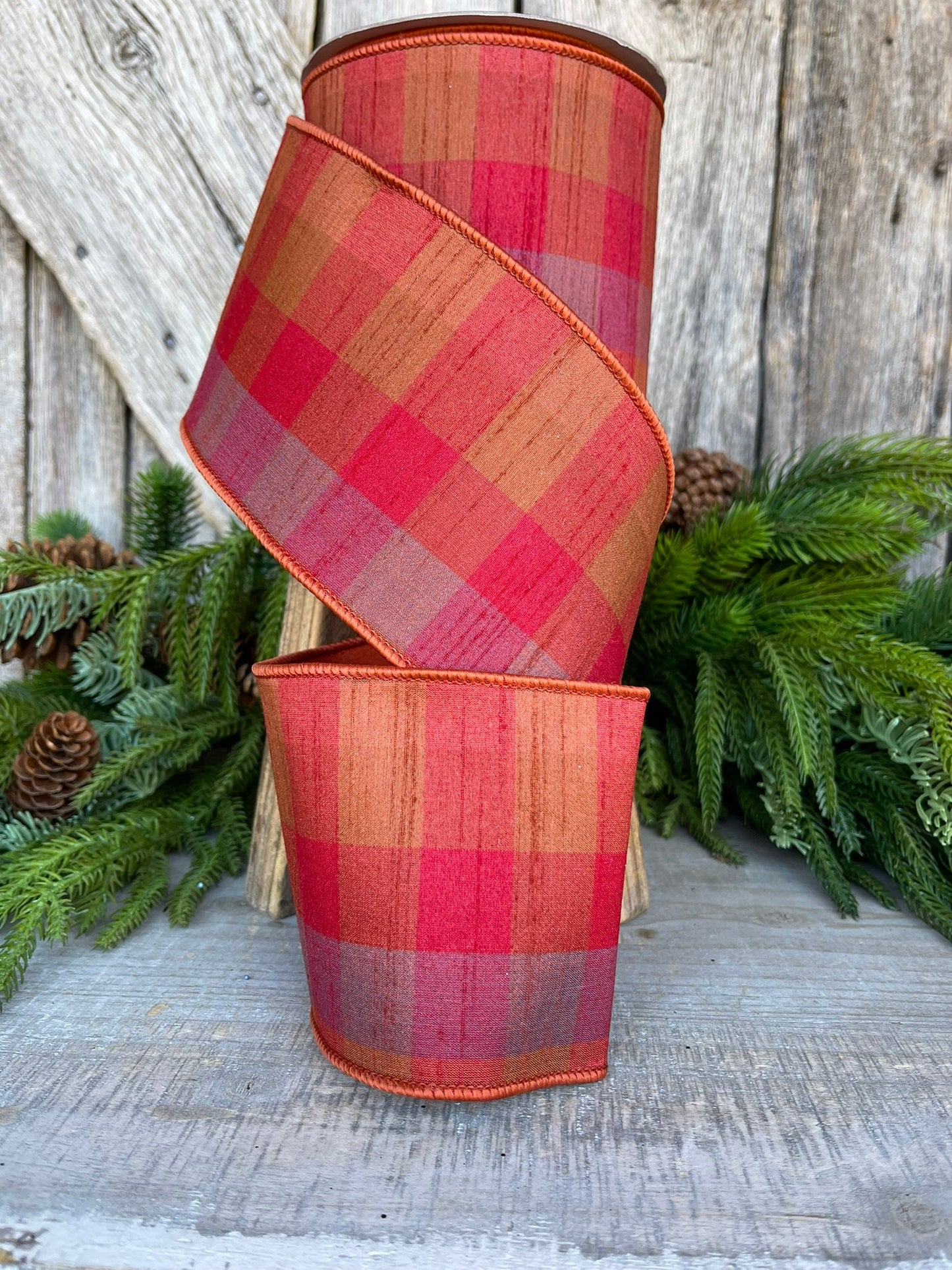 4" Fall Plaid Ribbon, Farisilk ribbon, Designer Ribbon