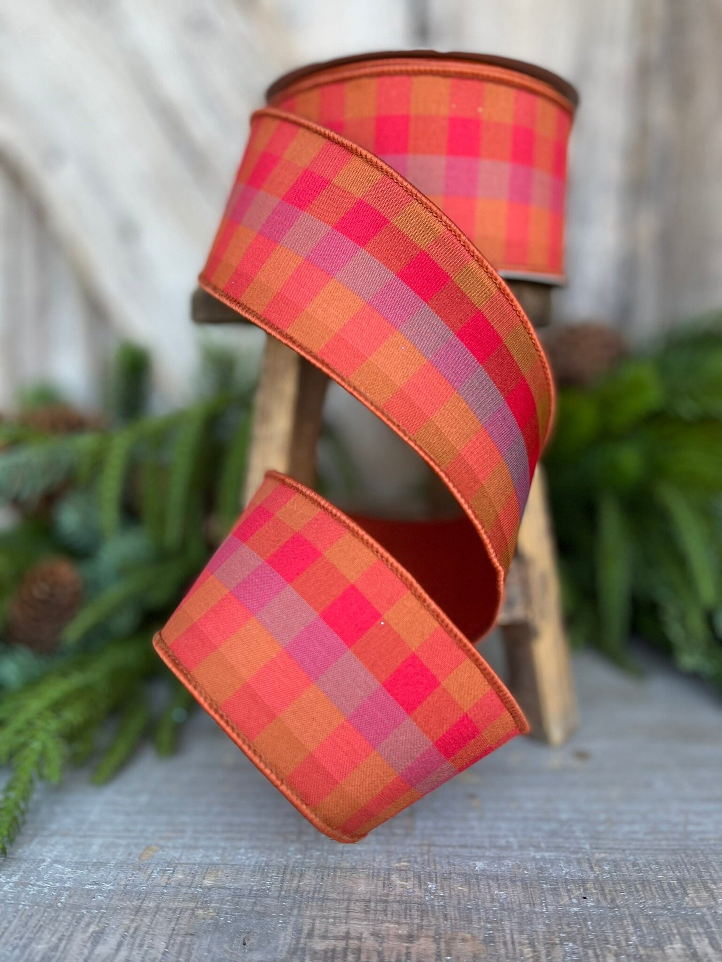 2.5" Fall Plaid Ribbon, Farisilk ribbon, Designer Ribbon