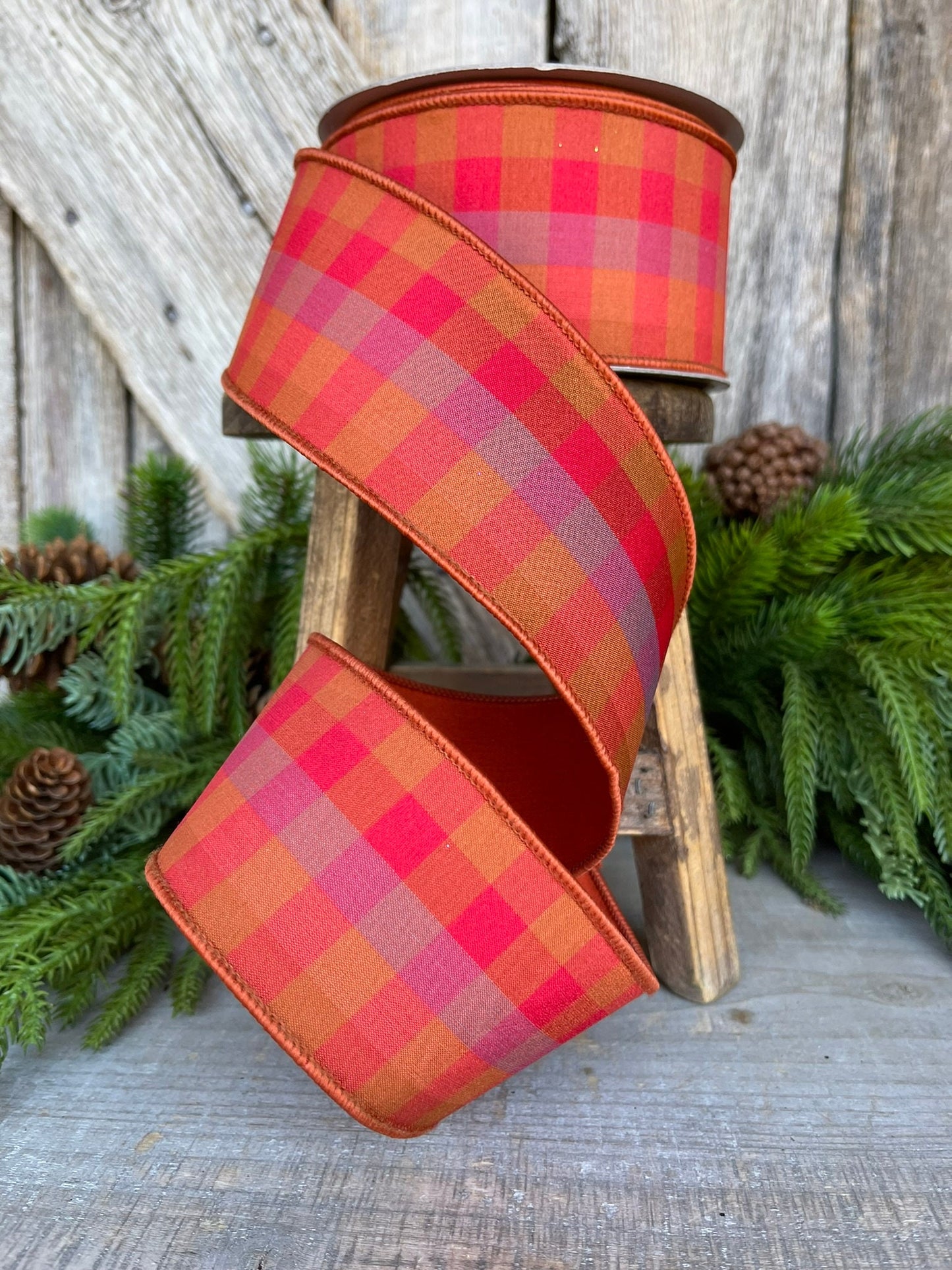 2.5" Fall Plaid Ribbon, Farisilk ribbon, Designer Ribbon