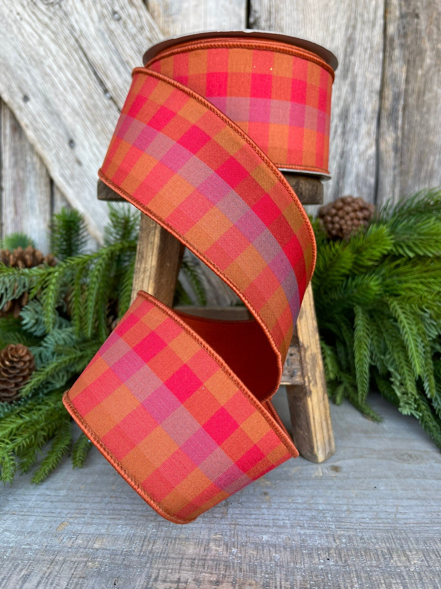 2.5" Fall Plaid Ribbon, Farisilk ribbon, Designer Ribbon