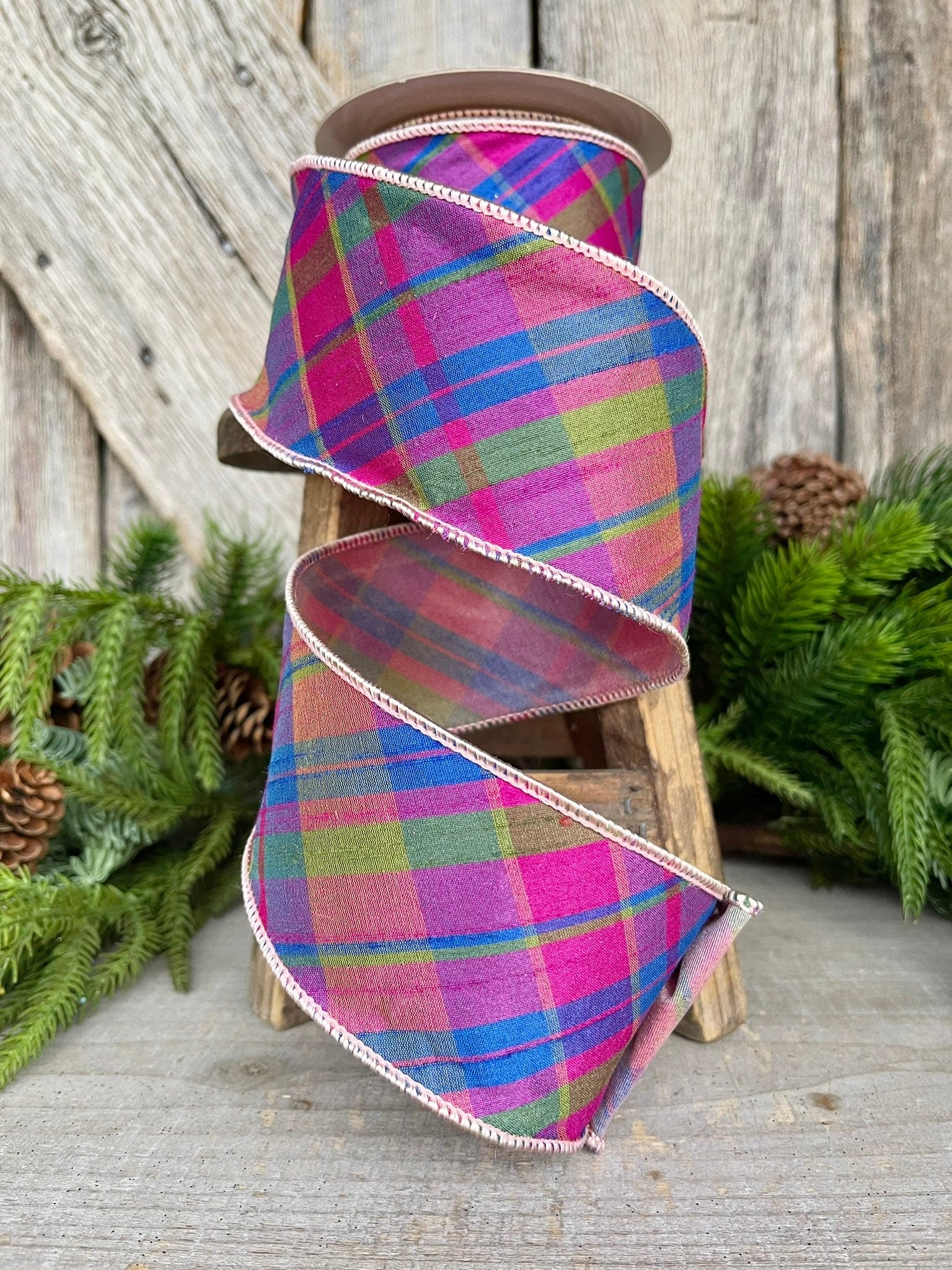 2.5" Magenta Plaid RIbbon, 5 yards, Purple Pink Plaid