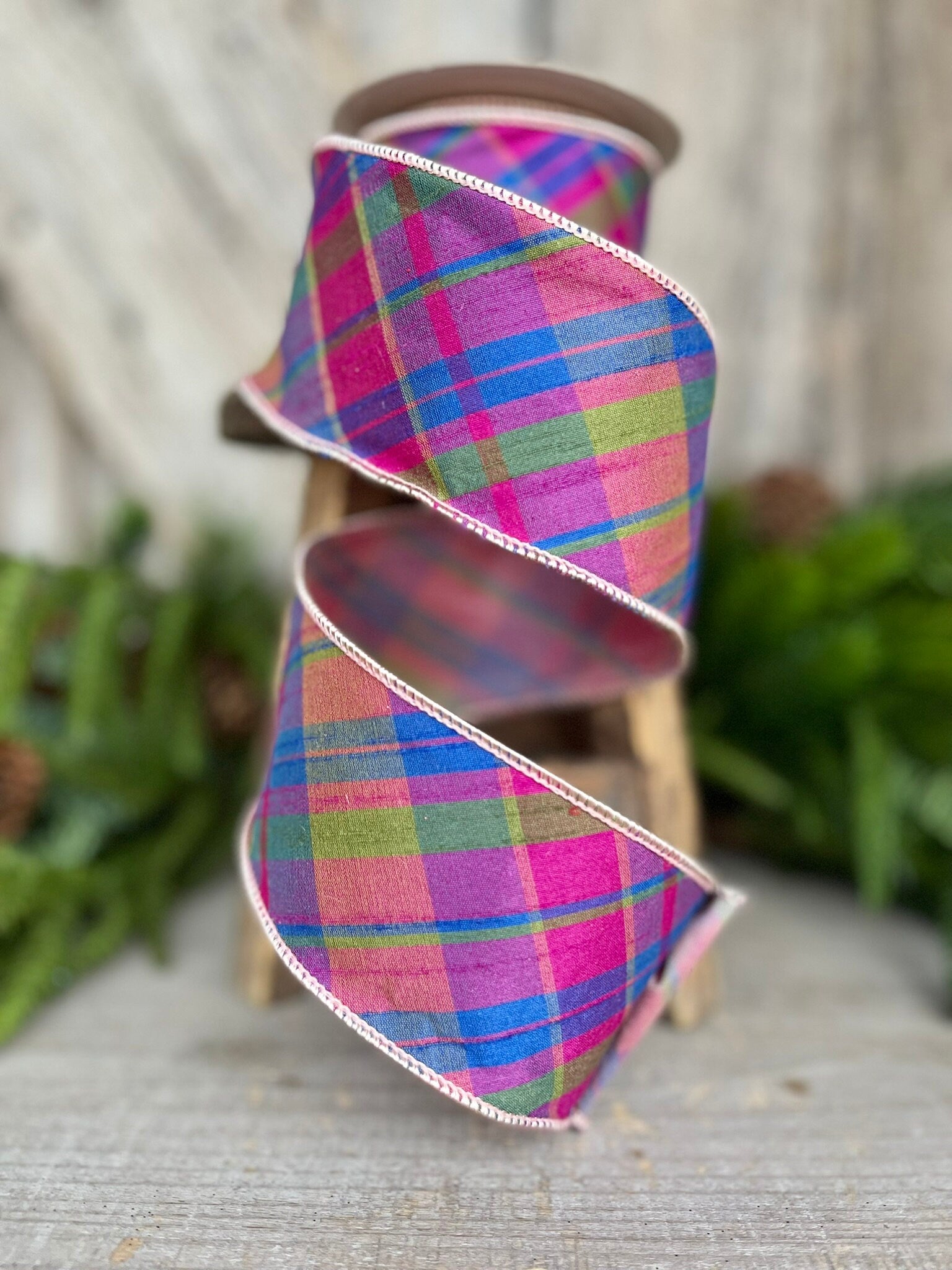 2.5" Magenta Plaid RIbbon, 5 yards, Purple Pink Plaid