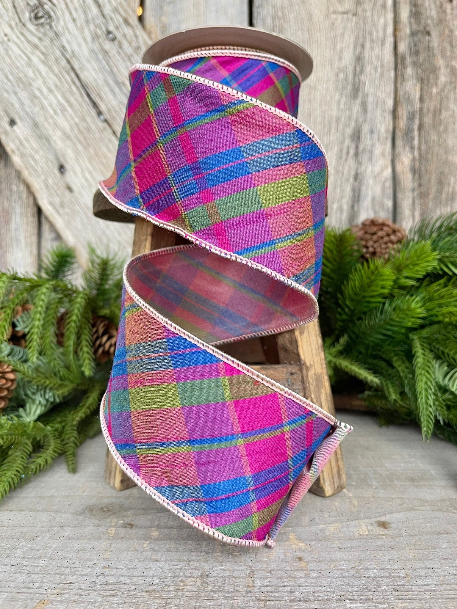 2.5" Magenta Plaid RIbbon, 5 yards, Purple Pink Plaid