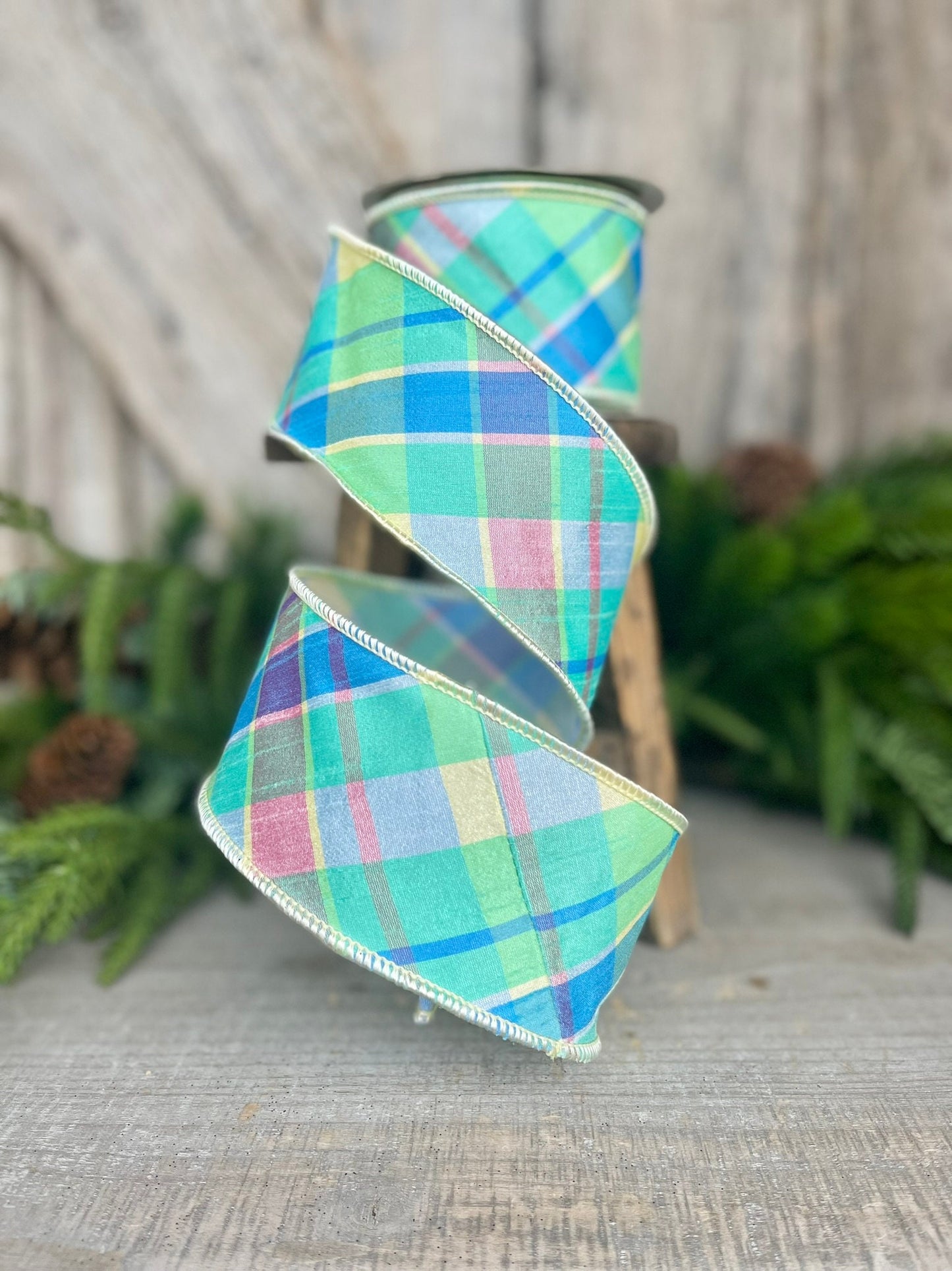 2.5" Pastel Plaid Wired RIbbon, Spring Ribbon, Summer RIbbon