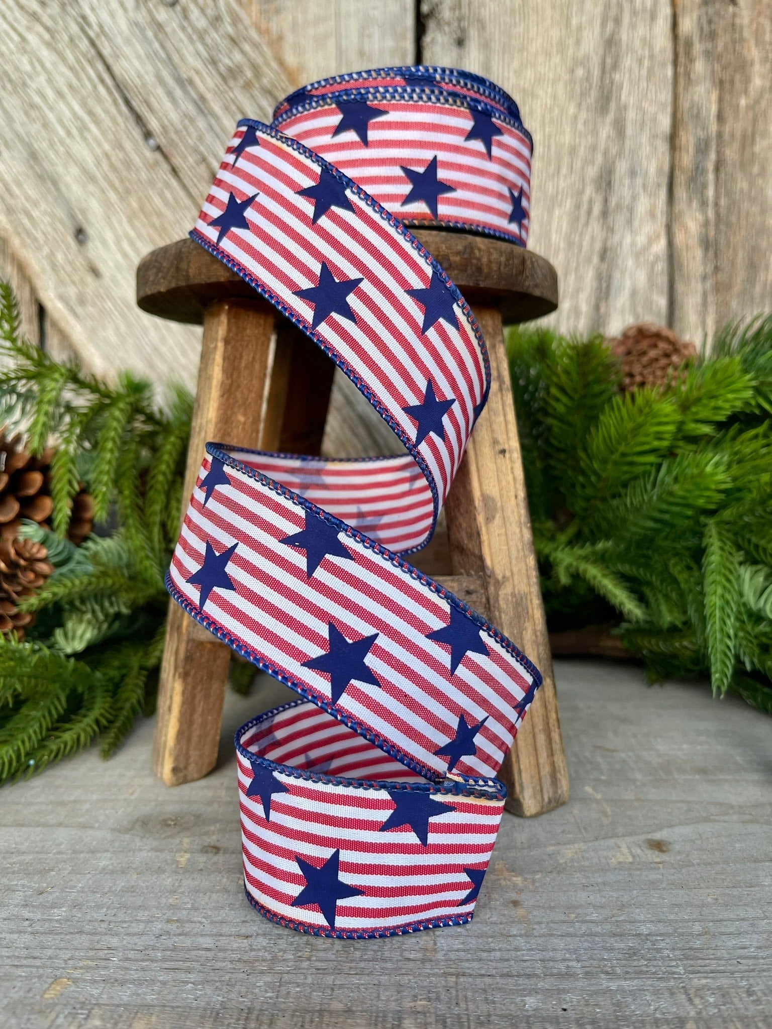 1.5 Stars and Stripes Patriotic Ribbon, Patriotic Wired Ribbon, American Ribbon