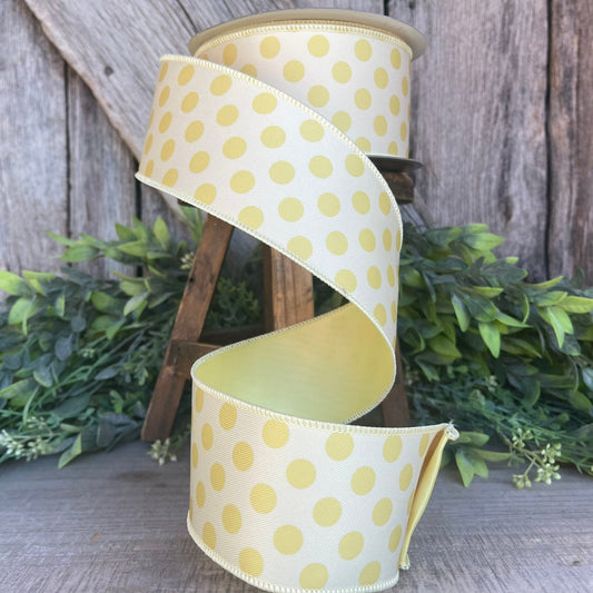 2.5" Yellow Monochrome Dots Ribbon, Farrisilk Ribbon, Designer Ribbon