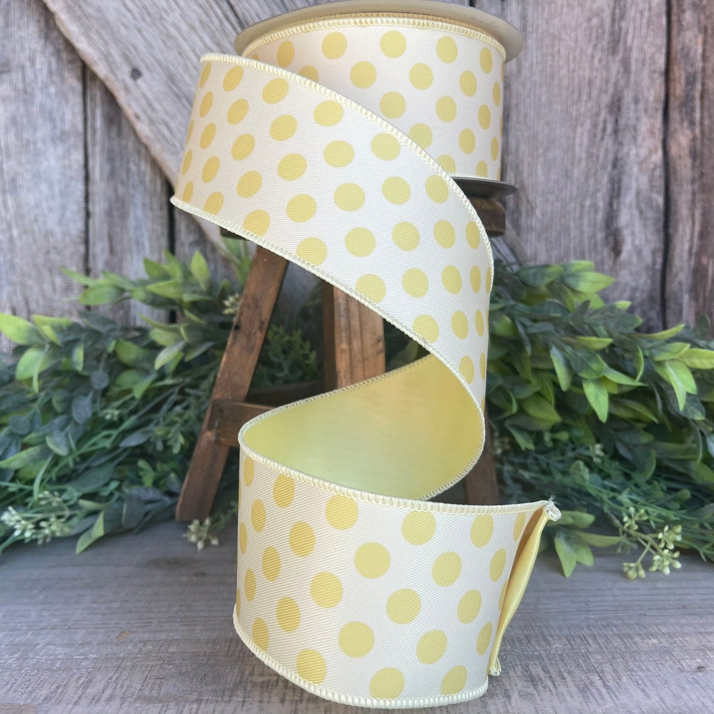 2.5" Yellow Monochrome Dots Ribbon, Farrisilk Ribbon, Designer Ribbon