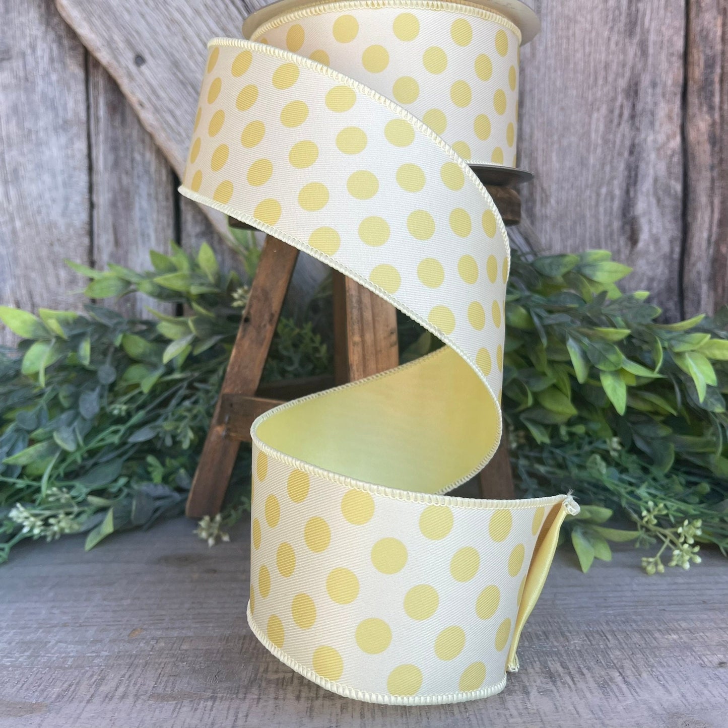 2.5" Yellow Monochrome Dots Ribbon, Farrisilk Ribbon, Designer Ribbon