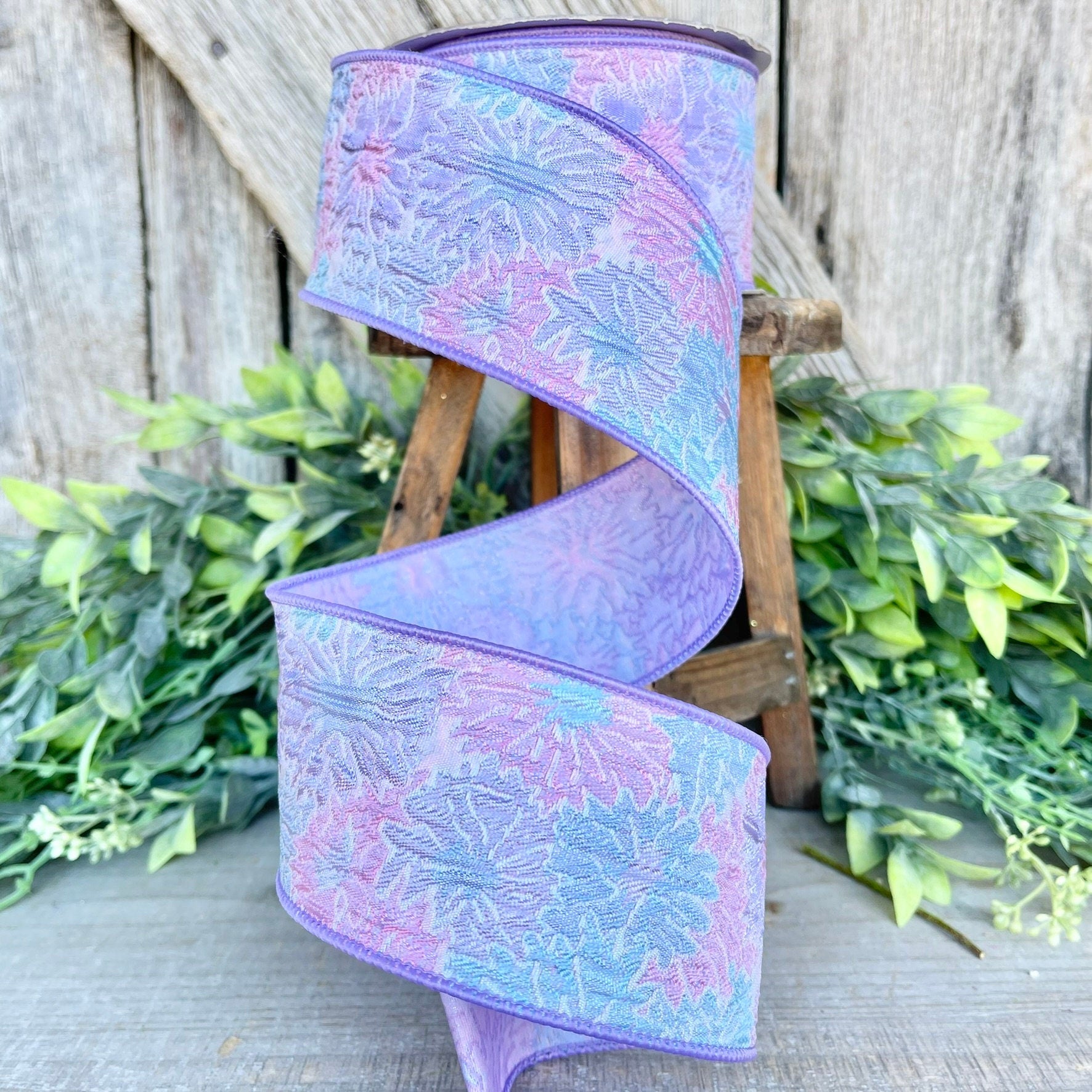 2.5” Lavender Disco Dahlia Ribbon, Farrisilk ribbon, wired ribbon