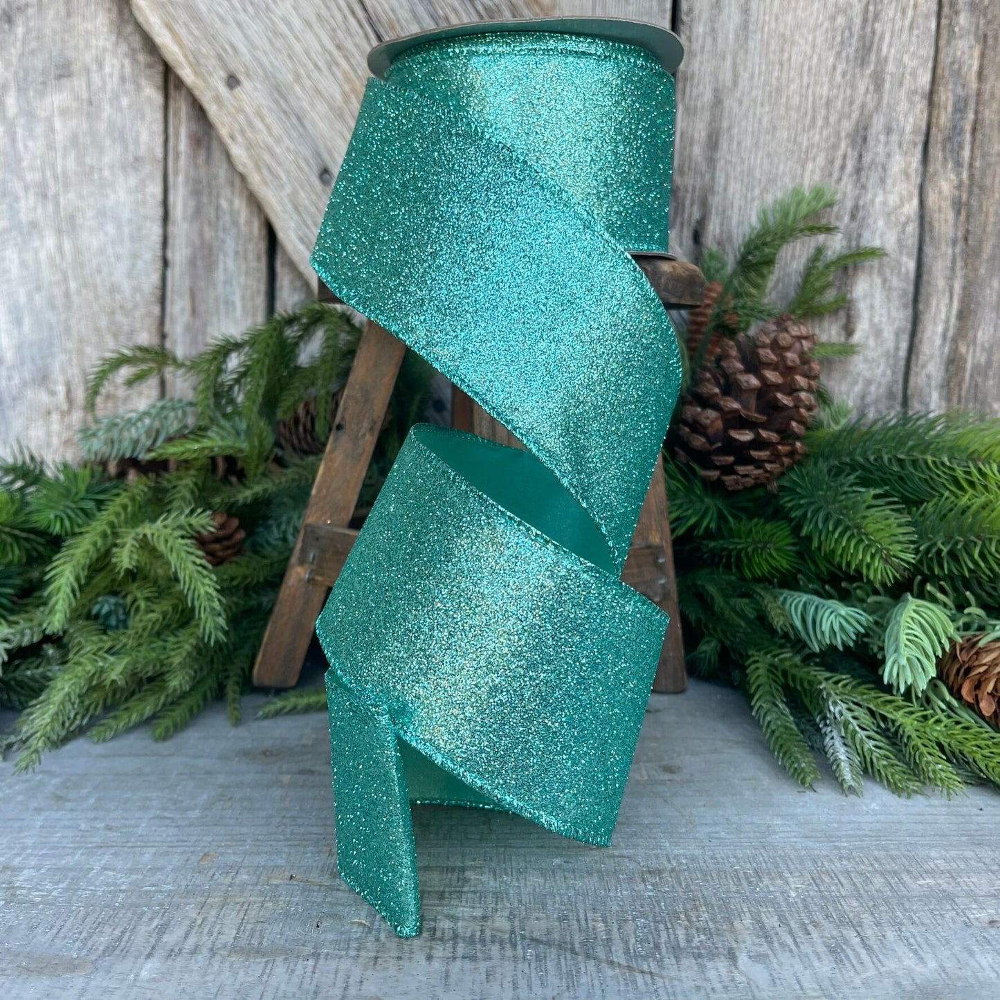 2.5" Teal Blue Diamond Dust ribbon, Farrisilk ribbon, Teal Ribbon