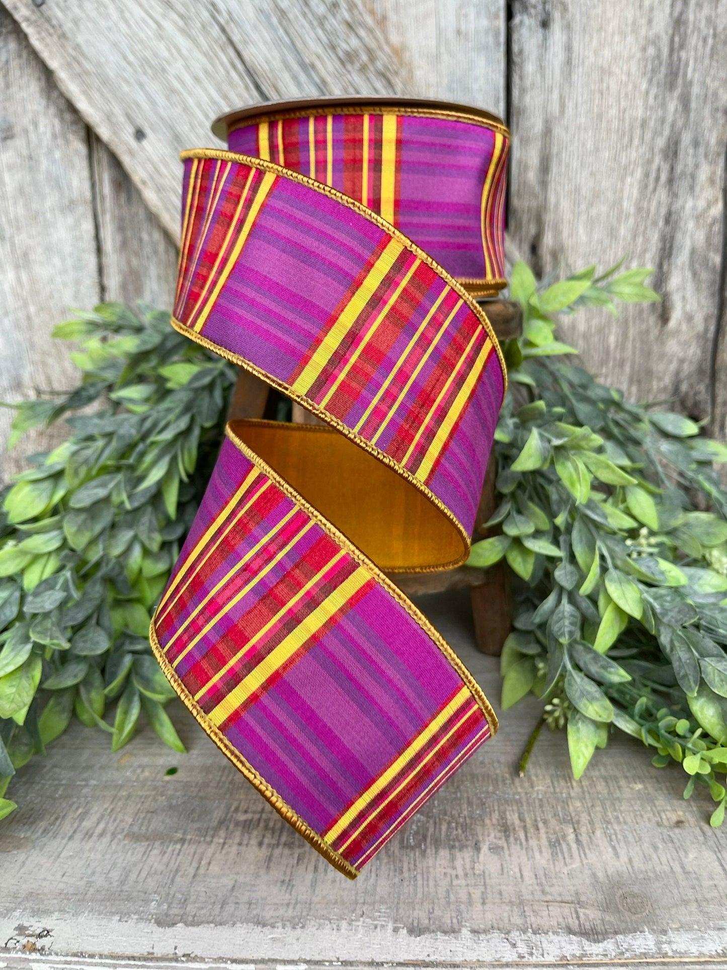 2.5" Candy Corn Plaid, Farrisilk Ribbon, Fall Ribbon