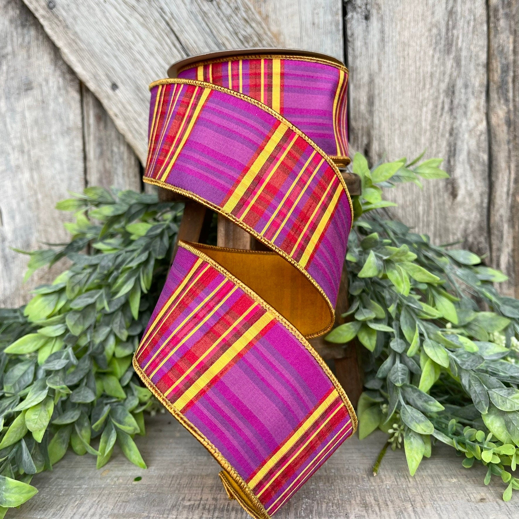 2.5" Candy Corn Plaid, Farrisilk Ribbon, Fall Ribbon