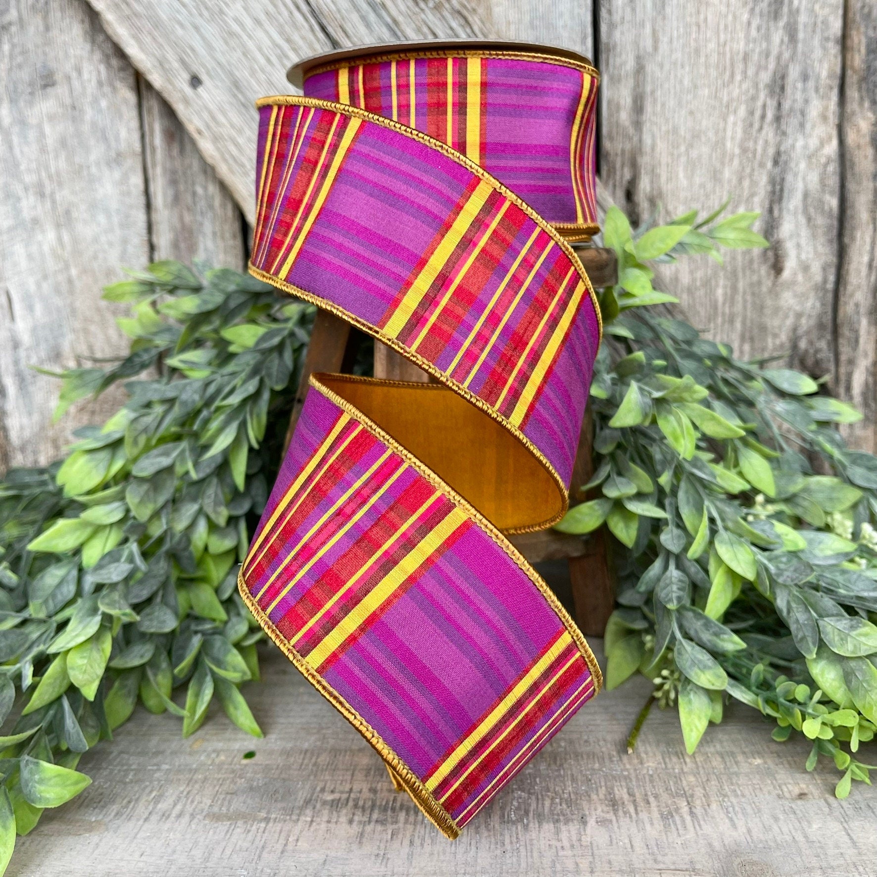 2.5" Candy Corn Plaid, Farrisilk Ribbon, Fall Ribbon