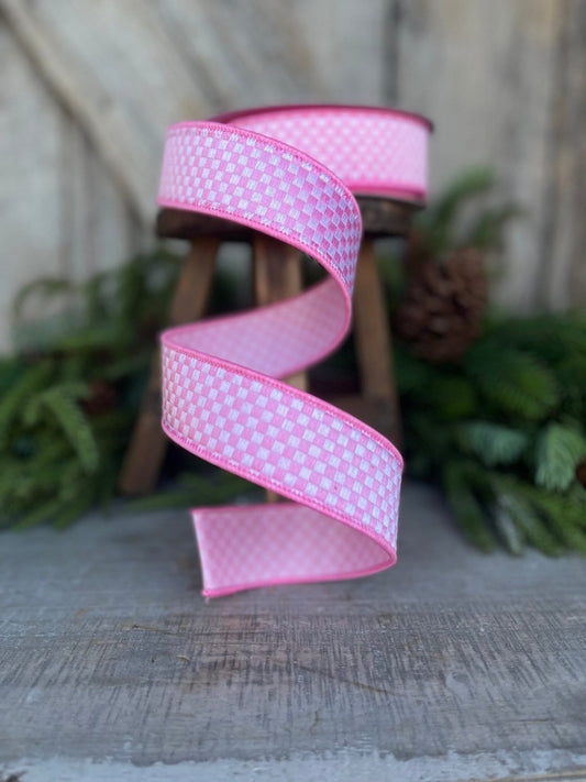 1.5" Bubblegum Pink Mini Check Ribbon, Farrisilk Ribbon, Pink Mini Checks Ribbon