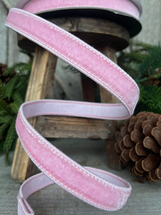 3/4" Baby Pink Velvet Ribbon, Wired Velvet Ribbon,Velvet Ribbon, Pink Velvet Ribbon,Pink Velvet Ribbon