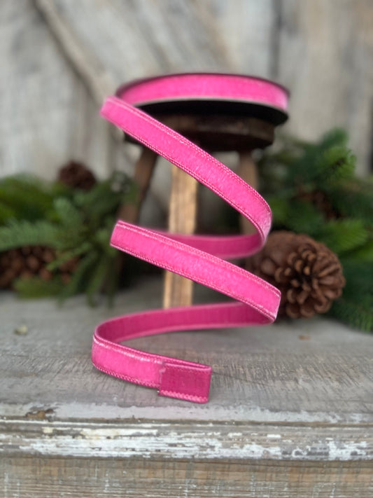 3/4" BubbleGum Pink Velvet Ribbon, Wired Velvet Ribbon