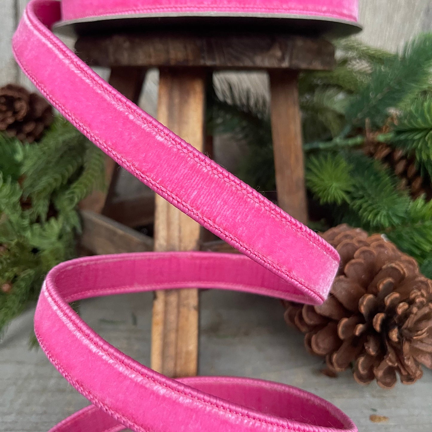 3/4" BubbleGum Pink Velvet Ribbon, Wired Velvet Ribbon, 1 inch Velvet Ribbon