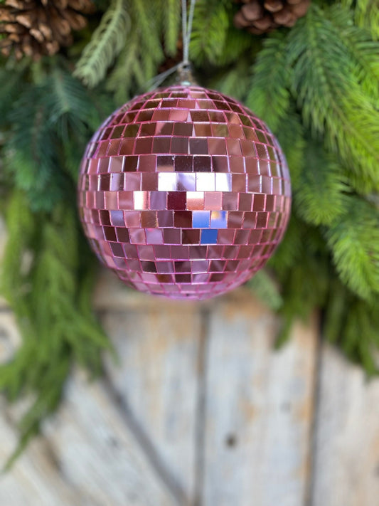 6" Pink Disco Ball Ornament, Pink Ball Ornament