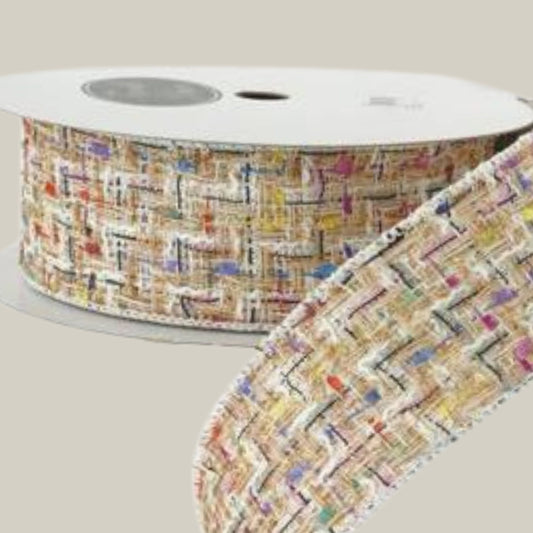 2.5" Multi Colored Tweed Ribbon, Farrisilk Ribbon, Christmas Ribbon