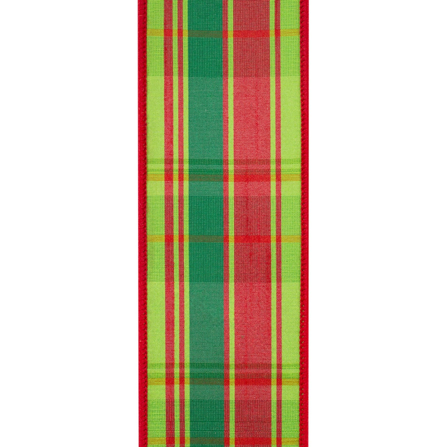 2.5" Red Green Plaid Wired RIbbon, Christmas Ribbon, Wired Ribbon