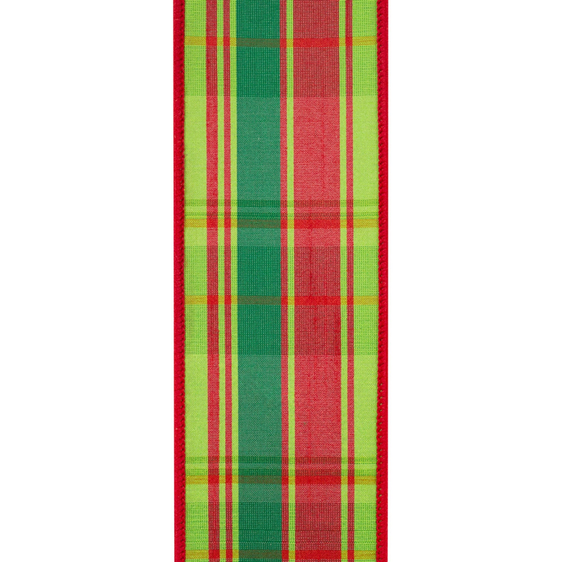 2.5" Red Green Plaid Wired RIbbon, Christmas Ribbon, Wired Ribbon