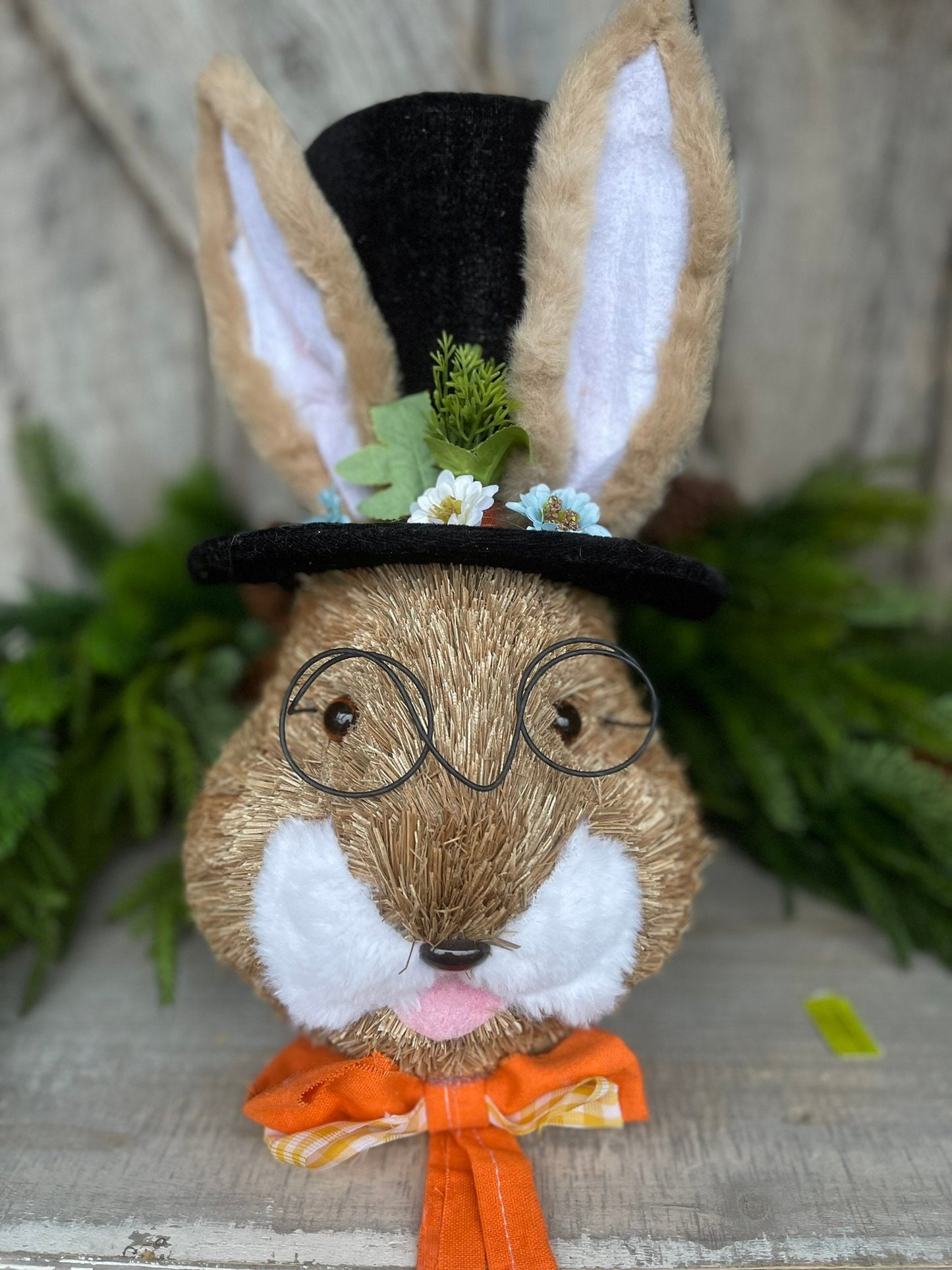 22" Orange Bunny Top Hat Ornament, Easter Decor, Easter Bunny