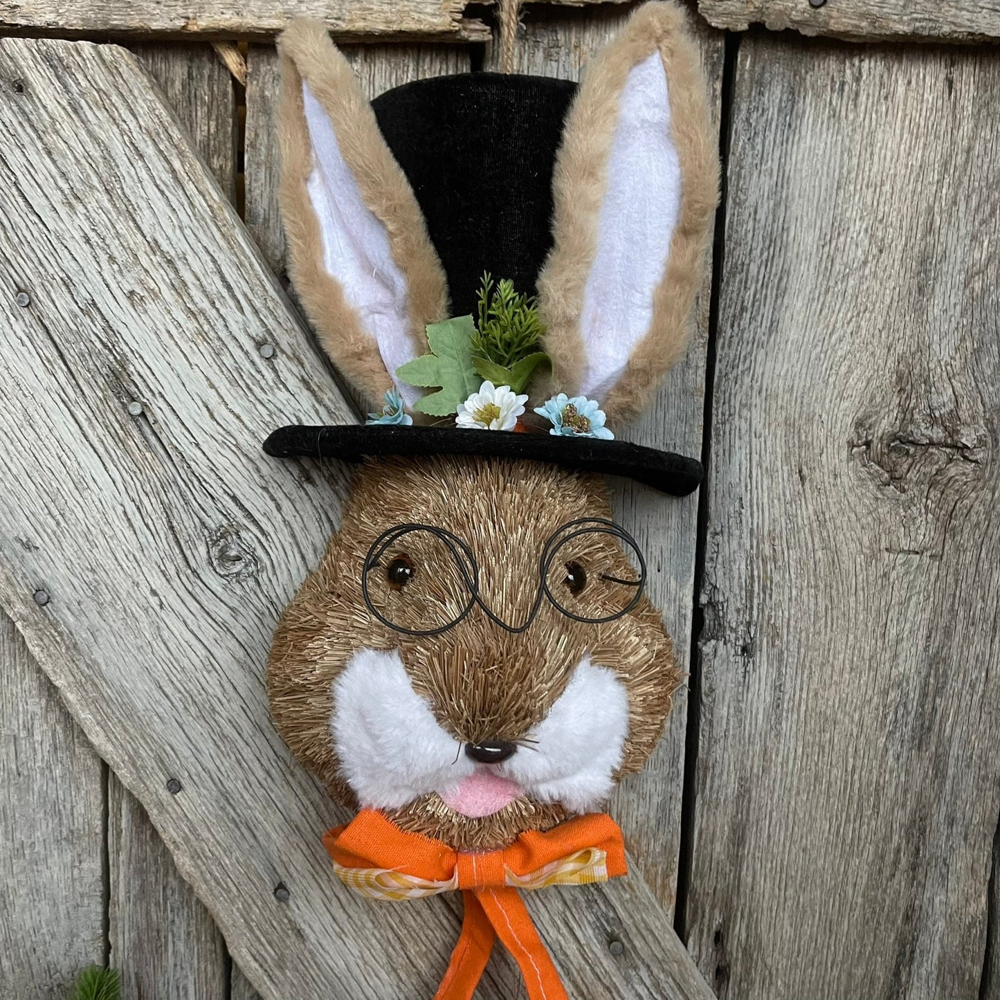 22" Orange Bunny Top Hat Ornament, Easter Decor, Easter Bunny