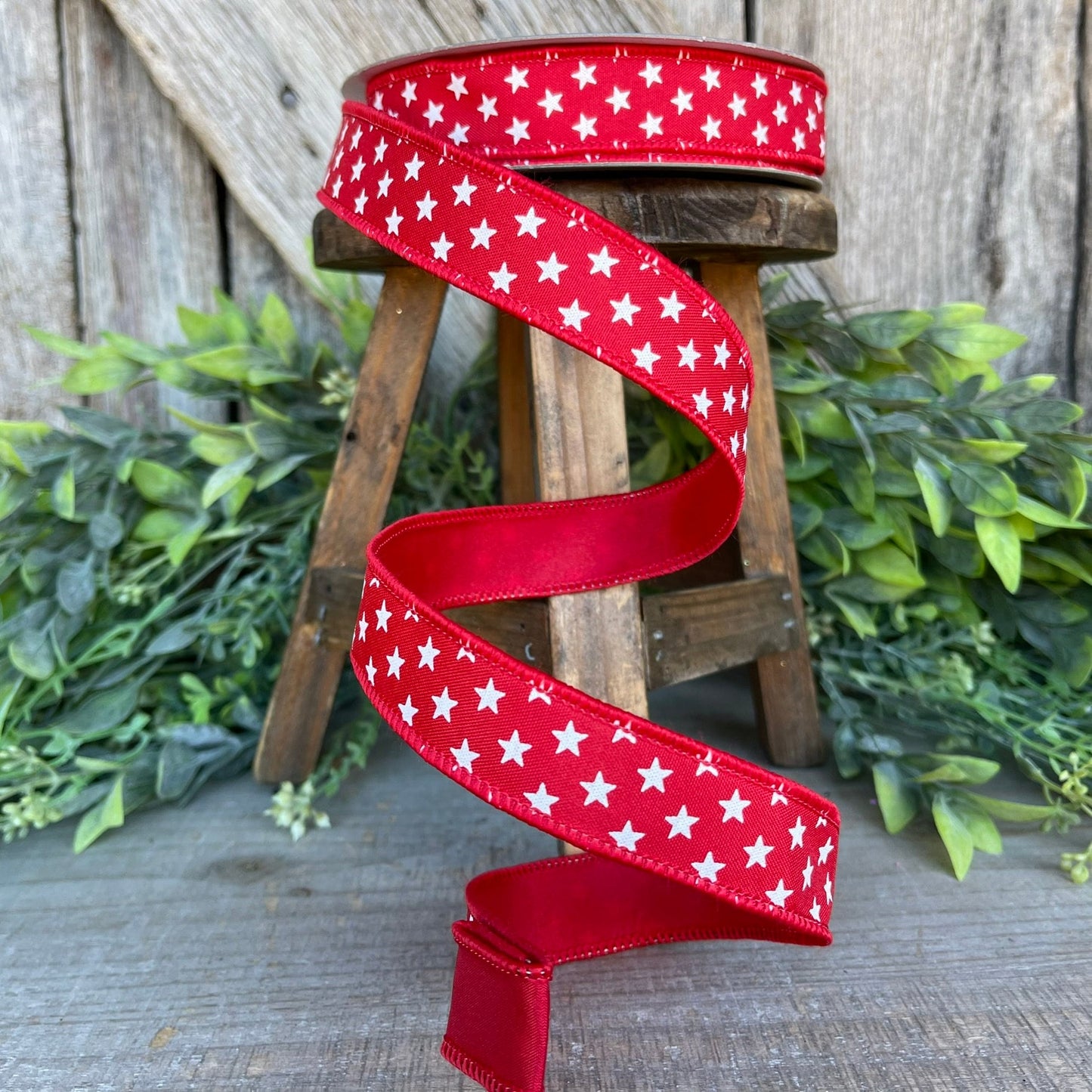 1" Red Stars Wired RIbbon, Farrisilk Ribbon, Designer Ribbon