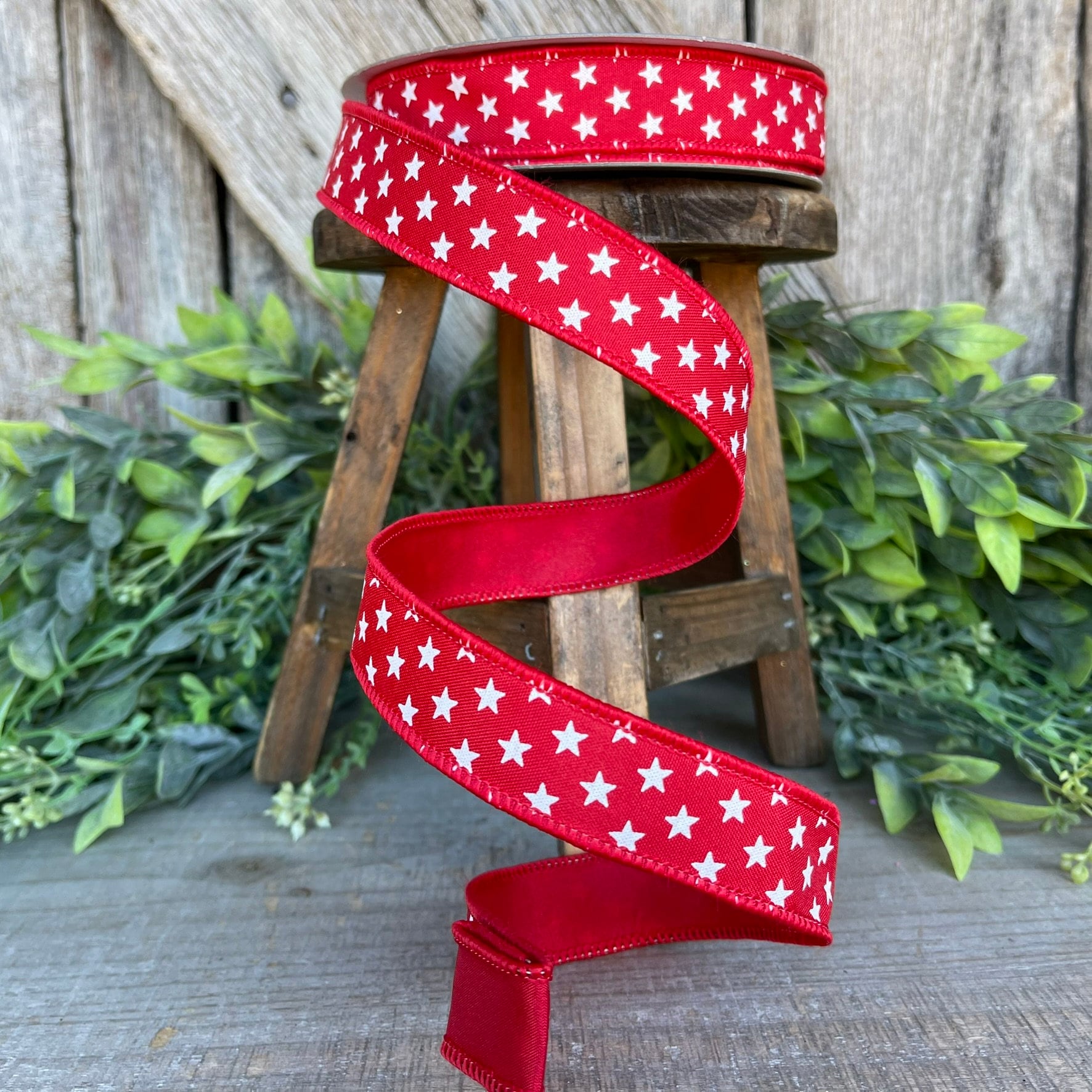 1" Red Stars Wired RIbbon, Farrisilk Ribbon, Designer Ribbon