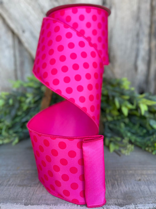 4" Hot Pink Monochrome Dots Ribbon, Farrisilk Ribbon, Designer Ribbon