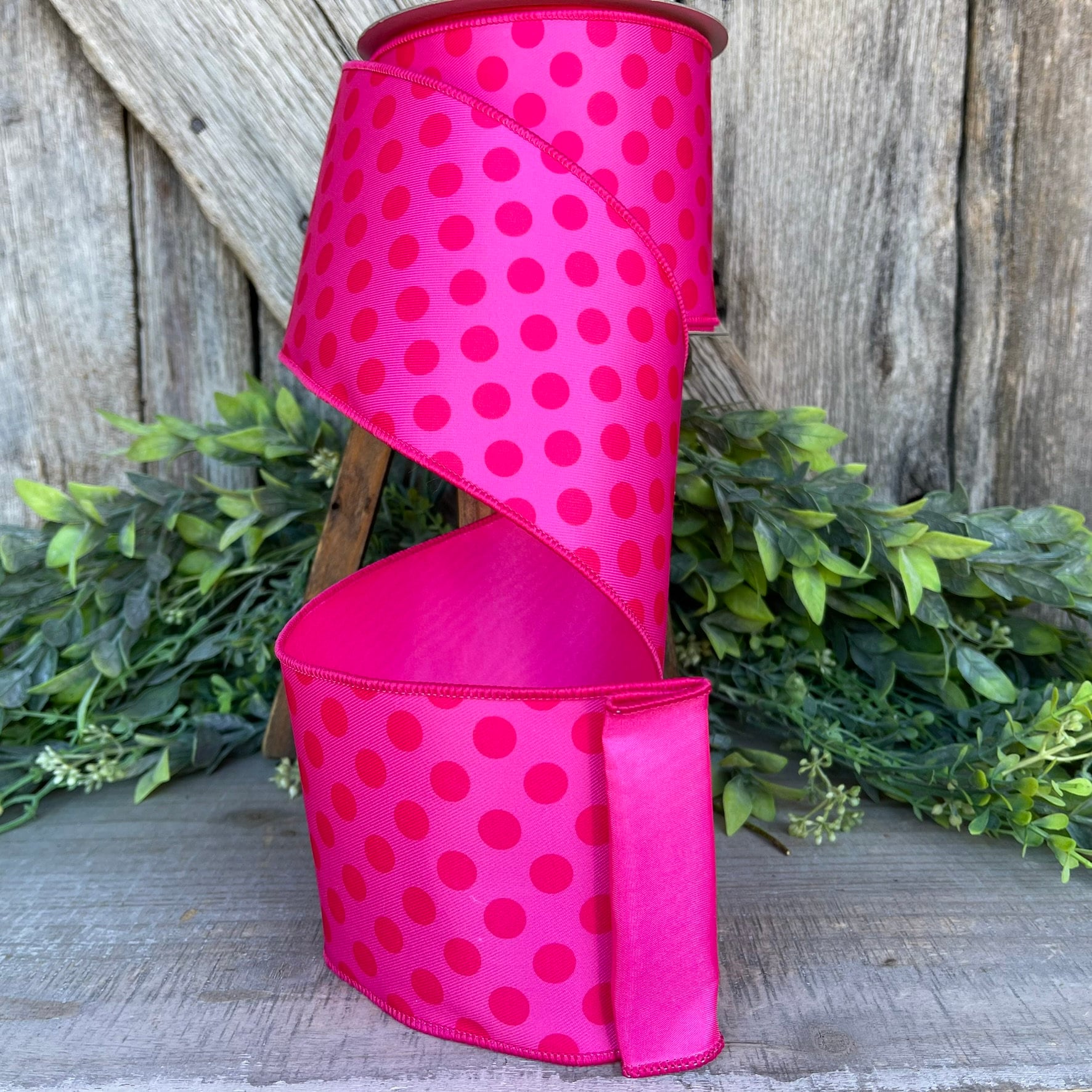 4" Hot Pink Monochrome Dots Ribbon, Farrisilk Ribbon, Designer Ribbon