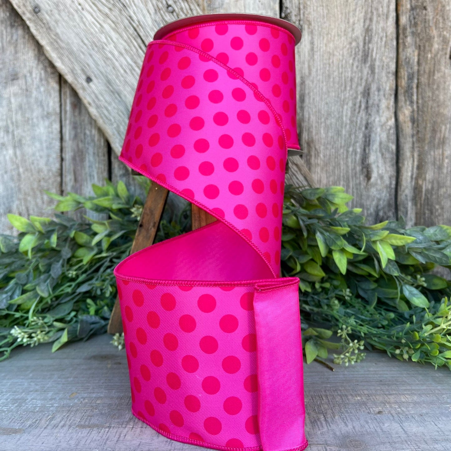 4" Hot Pink Monochrome Dots Ribbon, Farrisilk Ribbon, Designer Ribbon