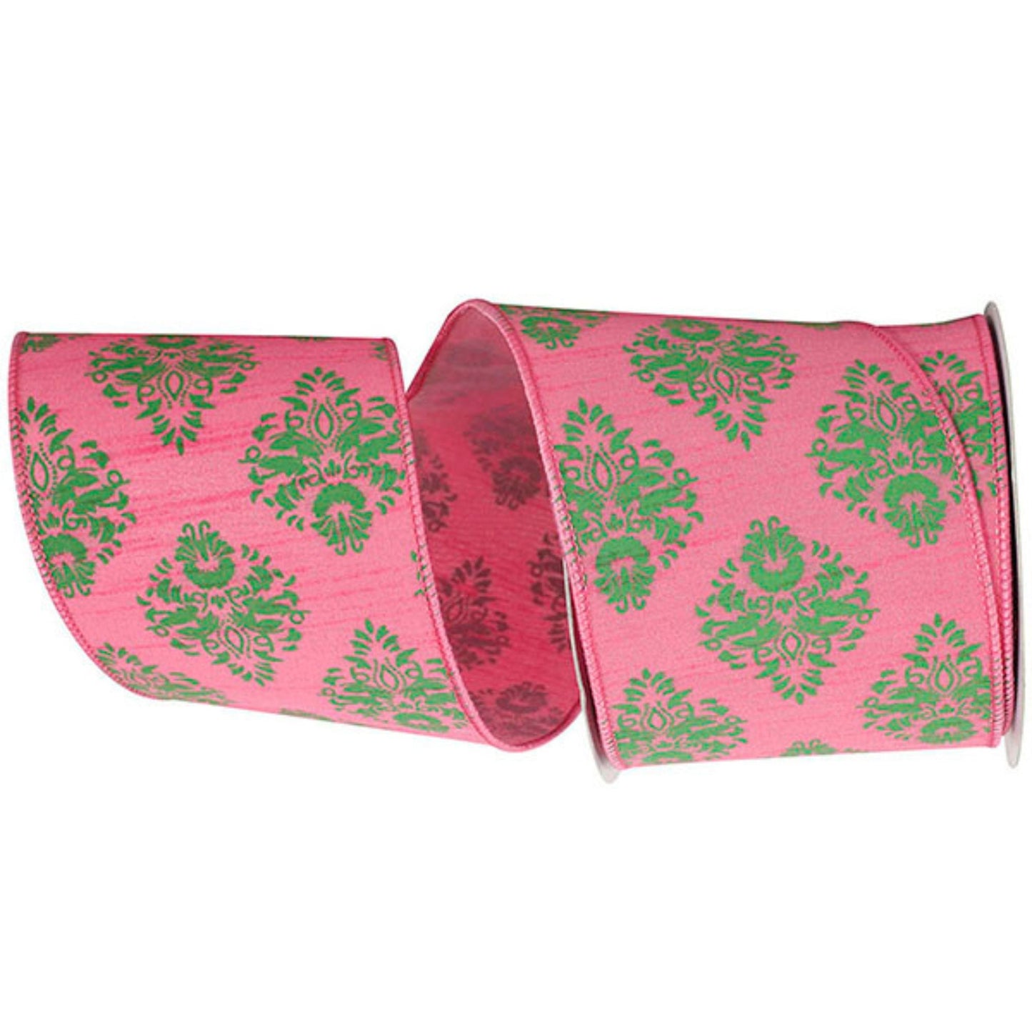 4" Pink Green Florence Ribbon, Wired RIbbon