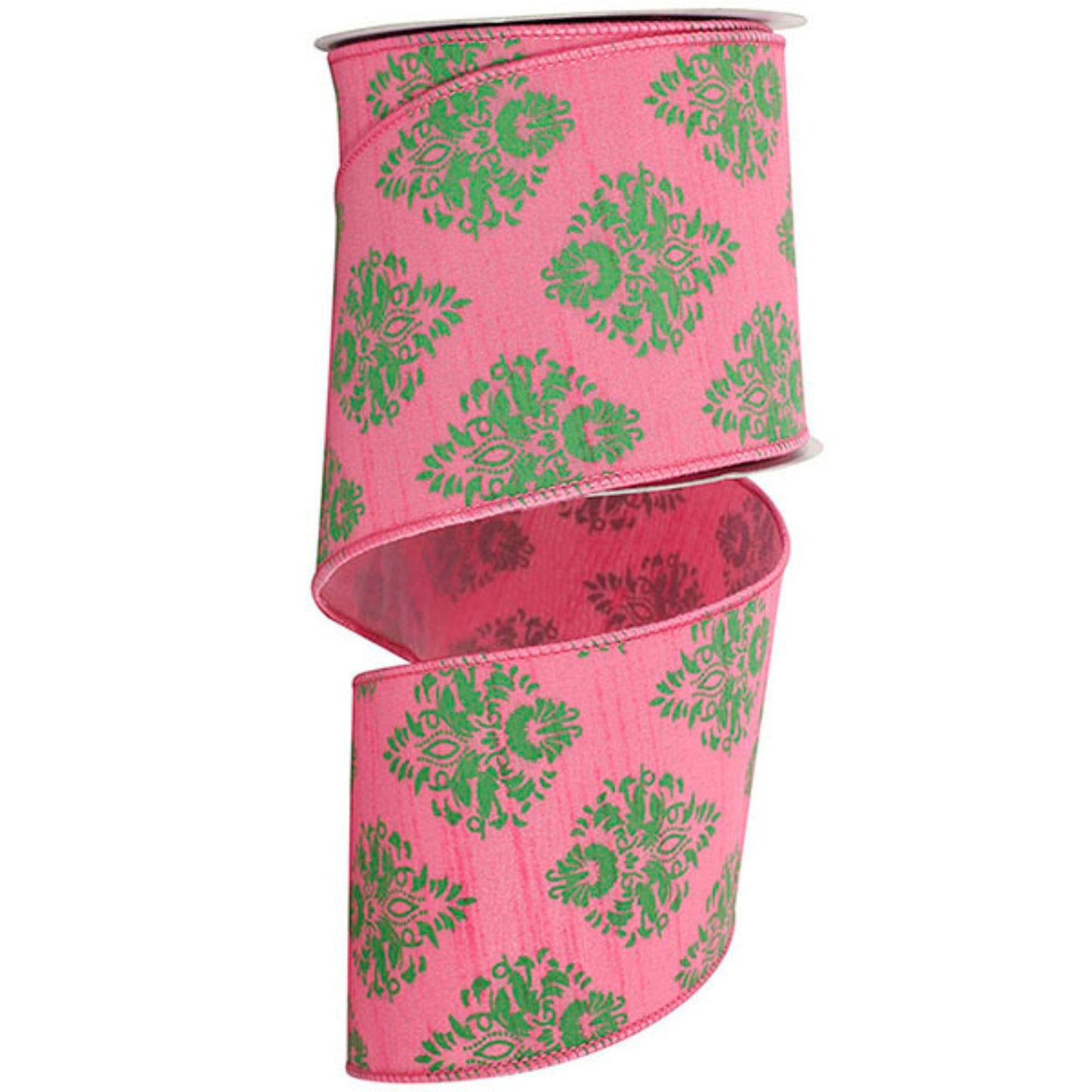 4" Pink Green Florence Ribbon, Wired RIbbon